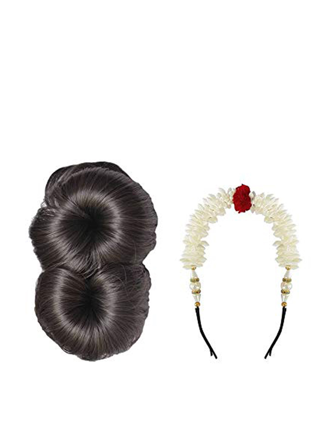CHANDERKASH Brown &White Pack of 2 Synthetic Funky Clutcher Juda Hair Extension with Gajra