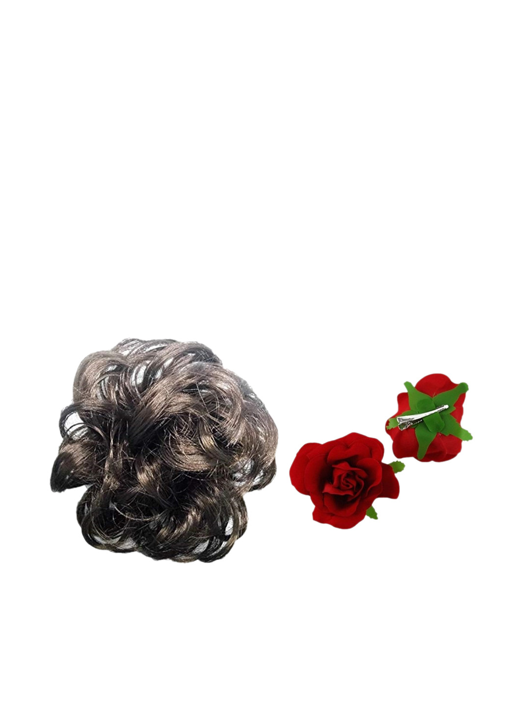 CHANDERKASH Set Of 2 Brown Hair Clutcher Extension With Rose Clip