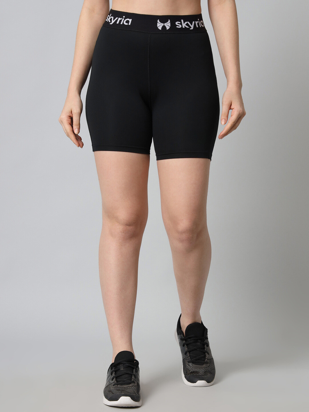 skyria Women Black Slim Fit High-Rise Training or Gym Sports Shorts