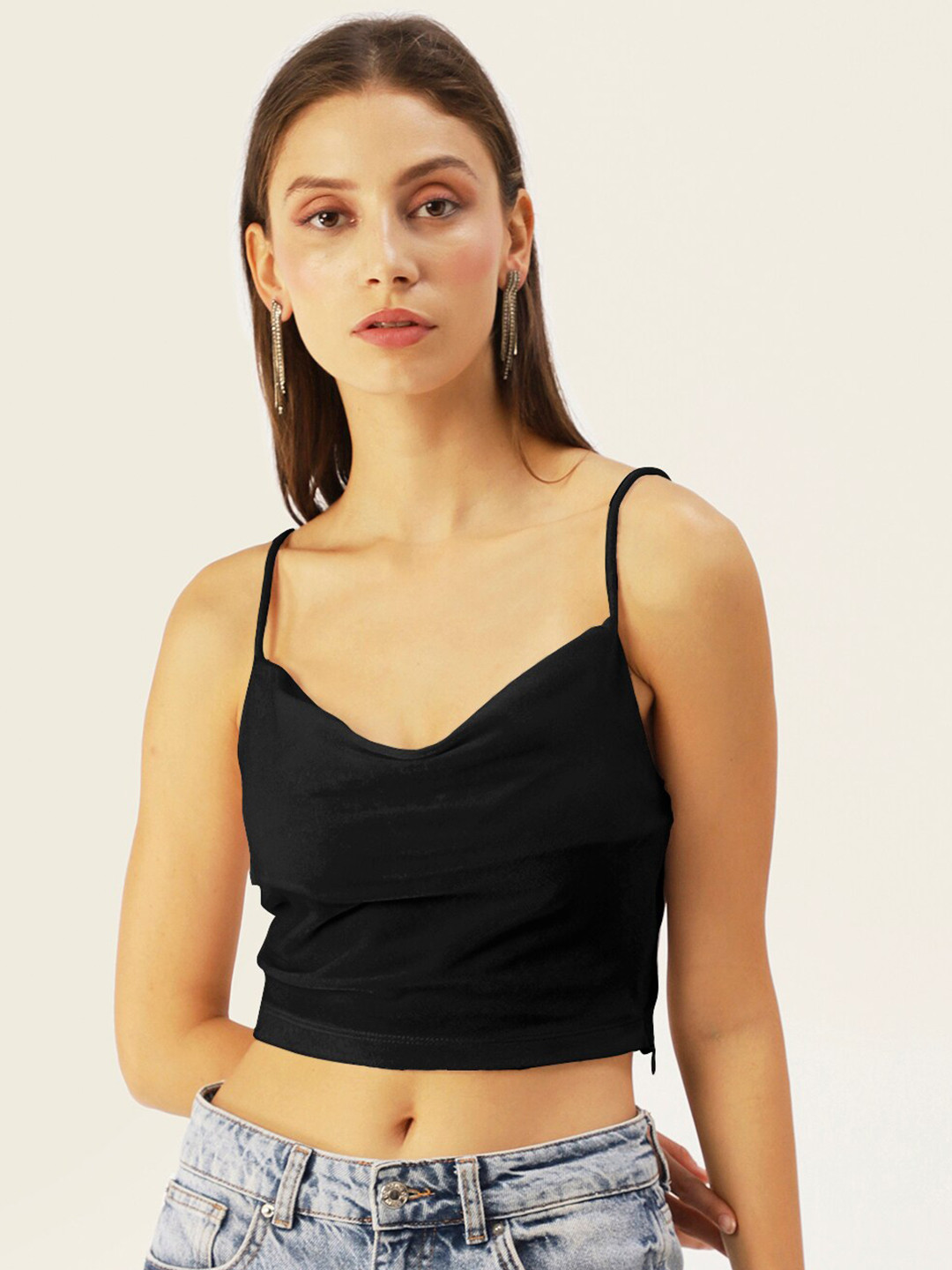 Dressberry Black Velvet Bralette Crop Top