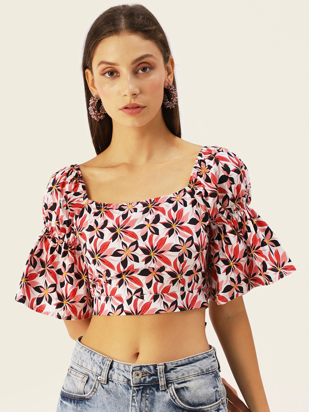 DressBerry Pink & White Floral Print Crop Top