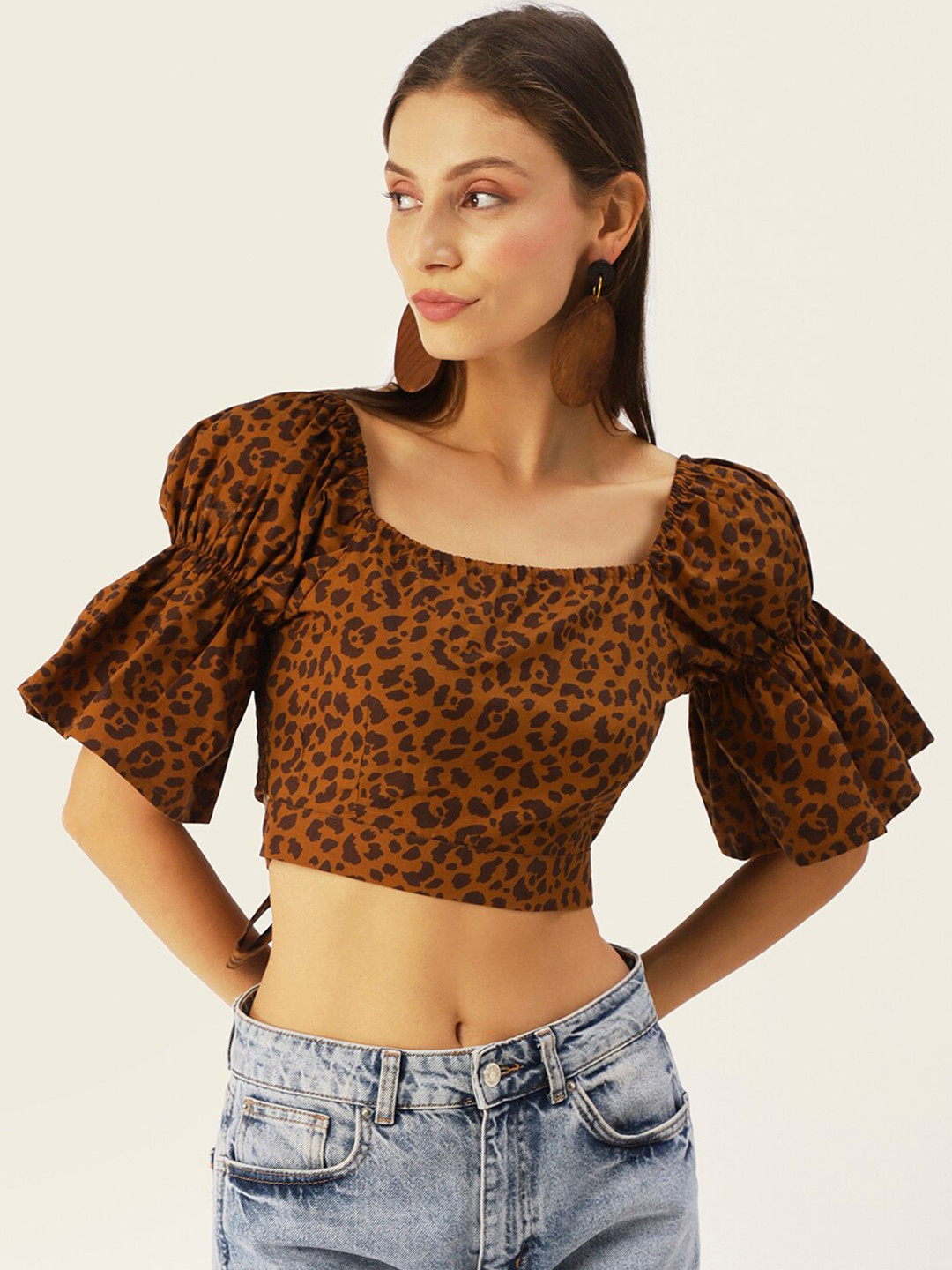 DressBerry Brown & Black Animal Printed Crop Top