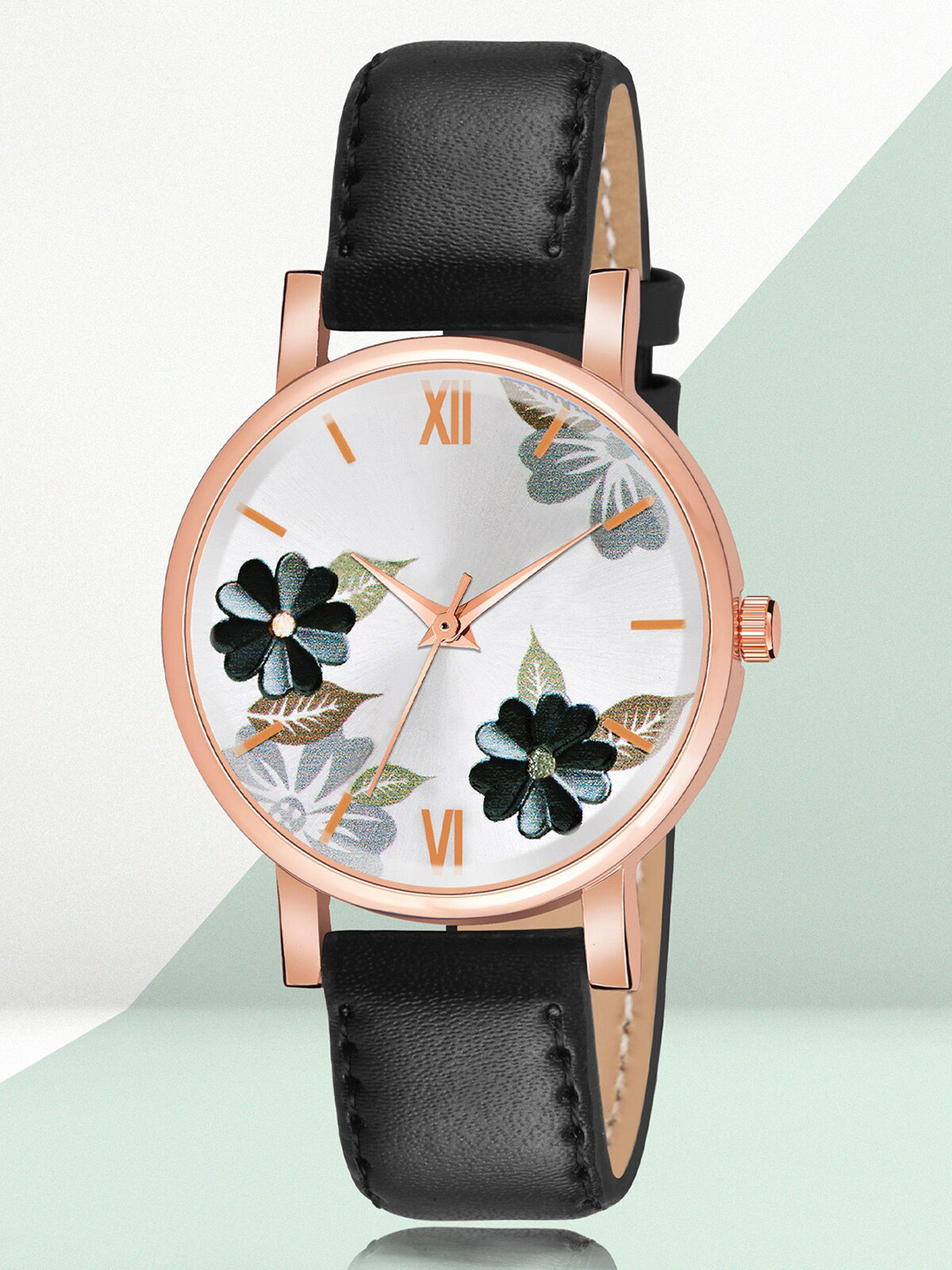 Shocknshop Women White Printed Dial & Black Leather Straps Analogue Watch- W47Black