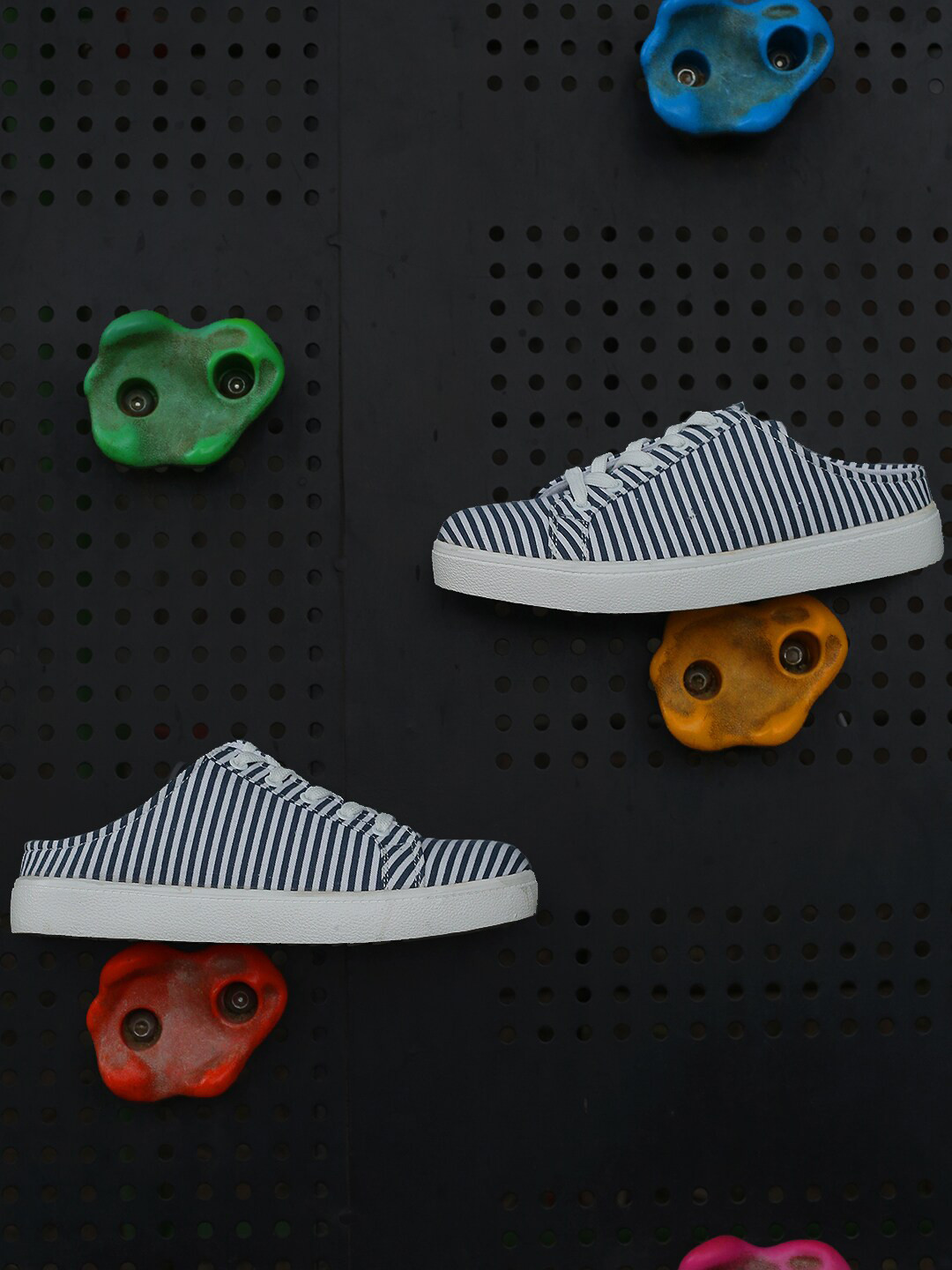 Tokyo Talkies Women Navy Blue Striped Slip-On Sneakers