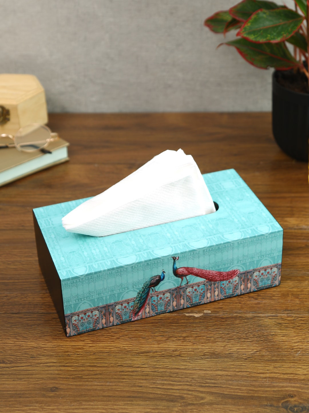 Reinvention Factory Peacock Wooden Tissue Box Holder