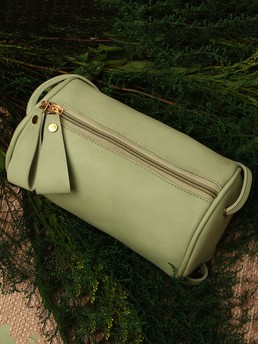 Fostelo Sea Green PU Structured Shoulder Bag with Cut Work