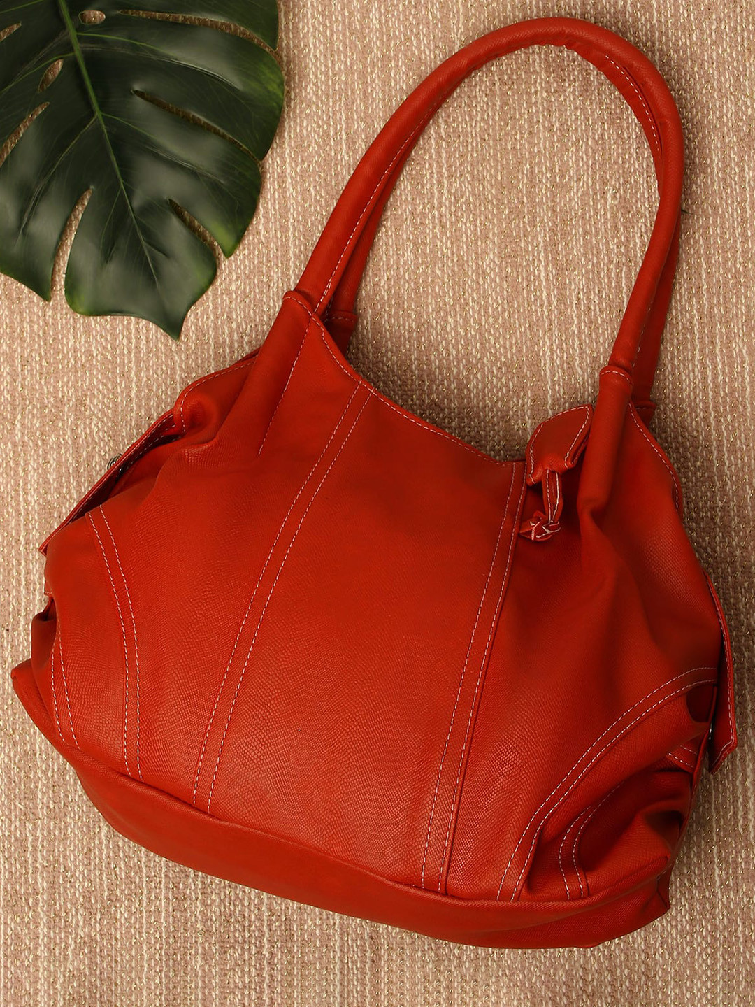 Fostelo Red PU Half Moon Hobo Bag with Fringed