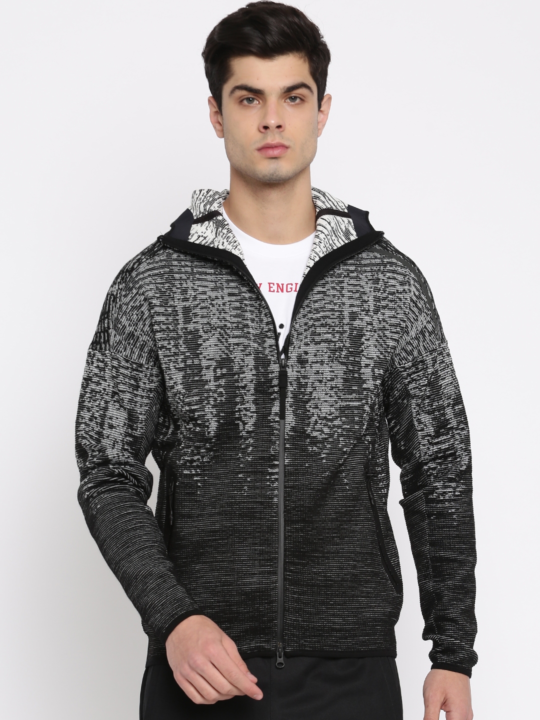 Buy ADIDAS Men Black Design ZNE PULSE Knit Hooded Sporty Jacket - Jackets for Men | Myntra