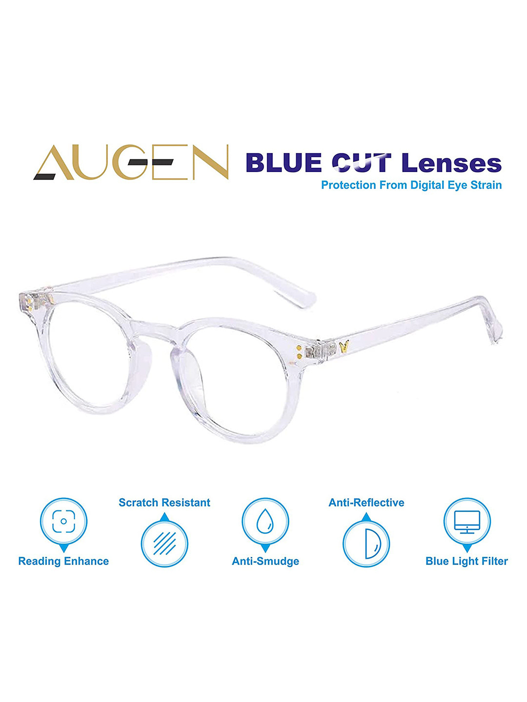 AUGEN Unisex Transparent & White Full Rim Cateye Frames