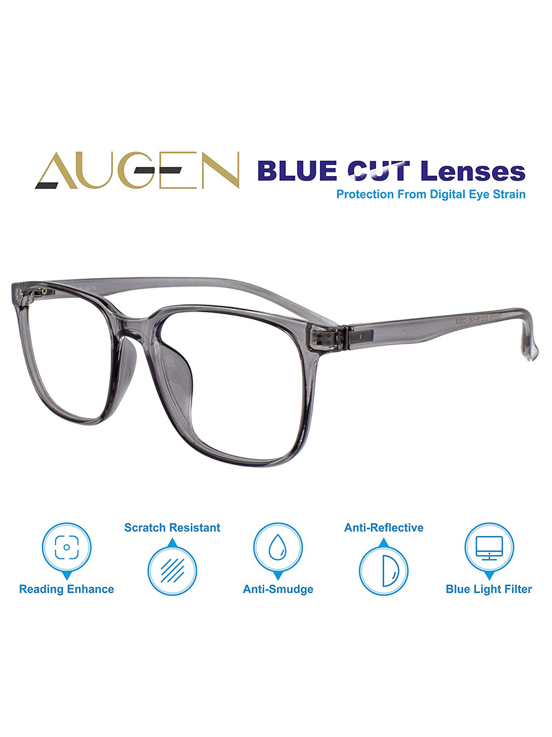AUGEN Unisex Grey Full Rim Square Frames
