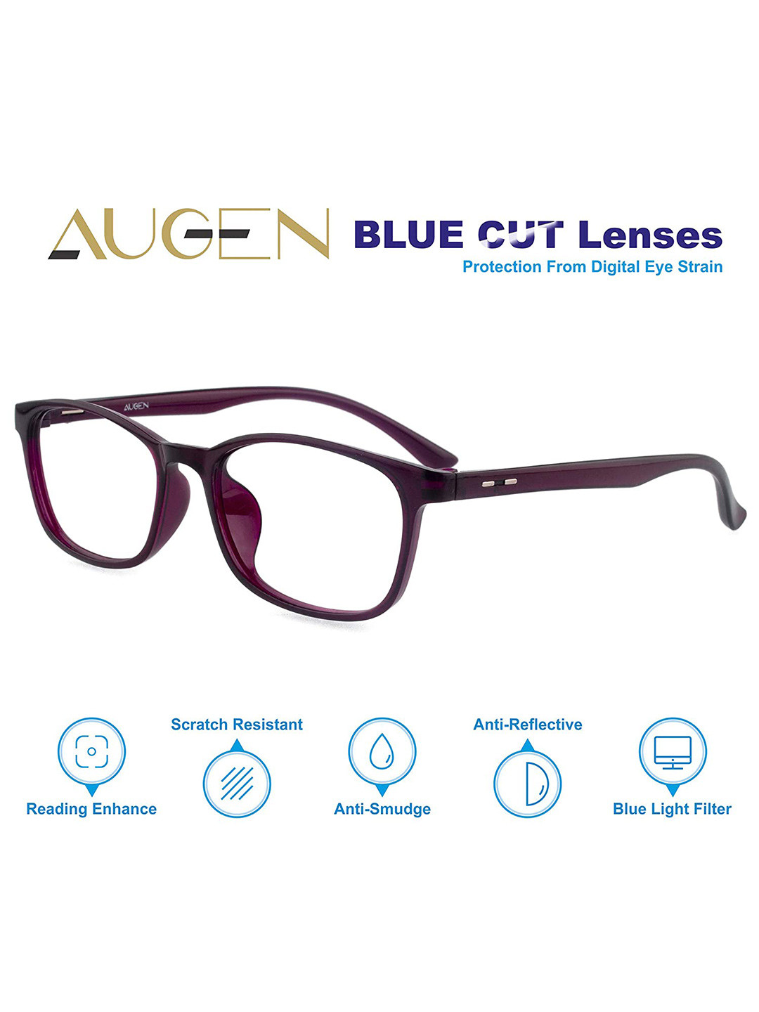 AUGEN Unisex Purple Full Rim Rectangle Frame