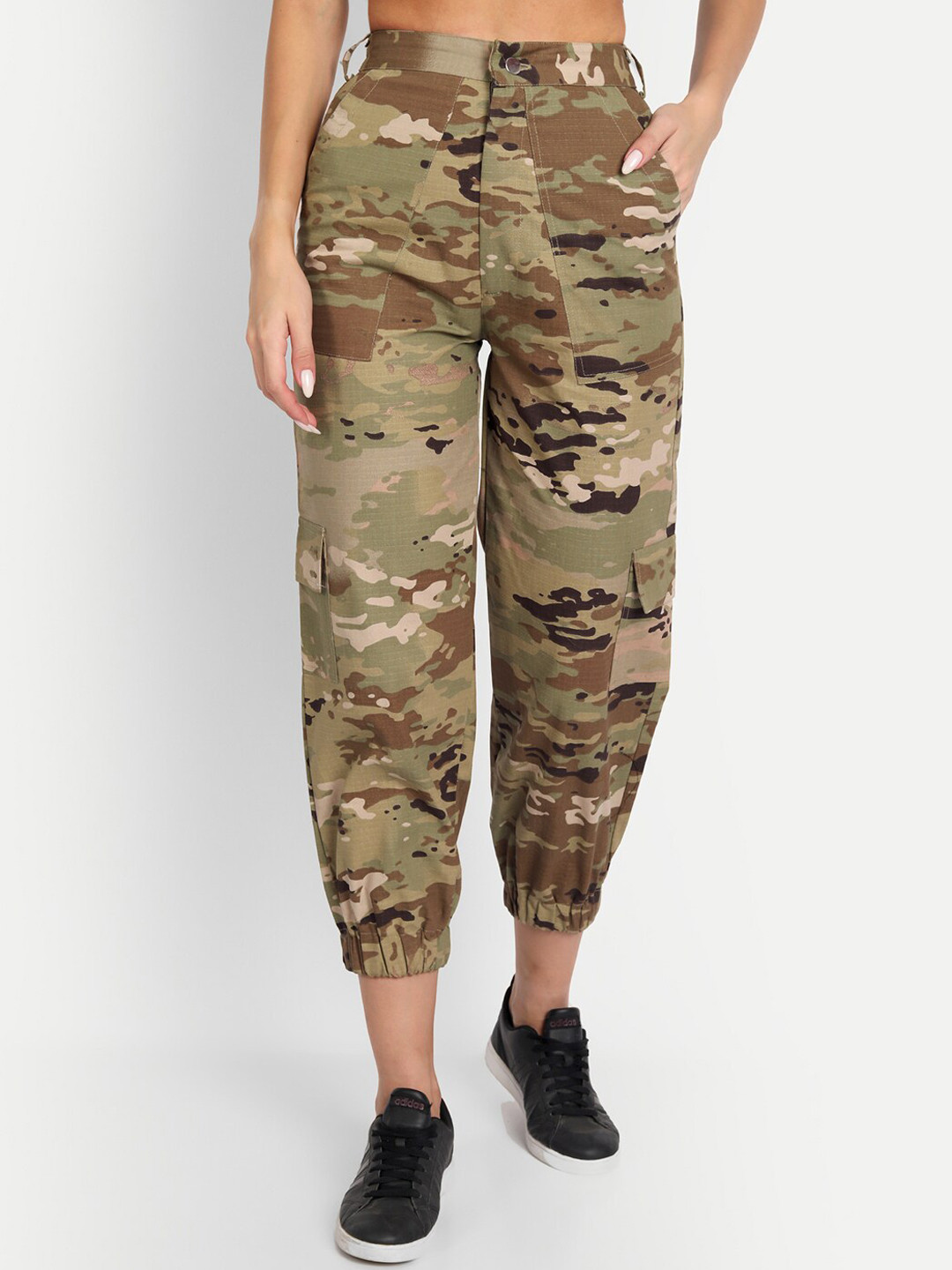 D 'VESH Women Multicoloured Camouflage Printed Loose Fit High-Rise Joggers Trousers