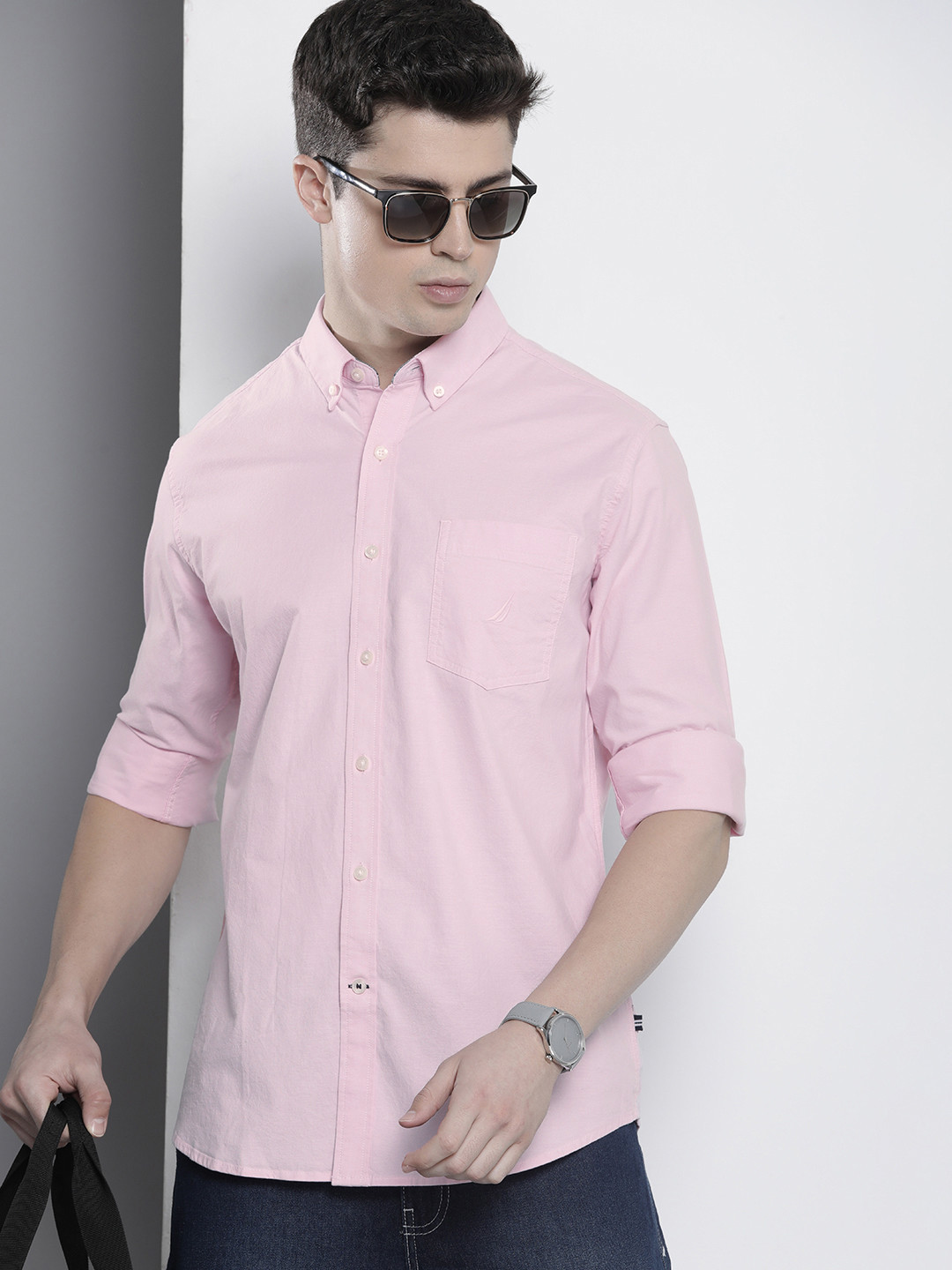 Nautica Solid Slim Fit Casual Shirt With Chest Pocket