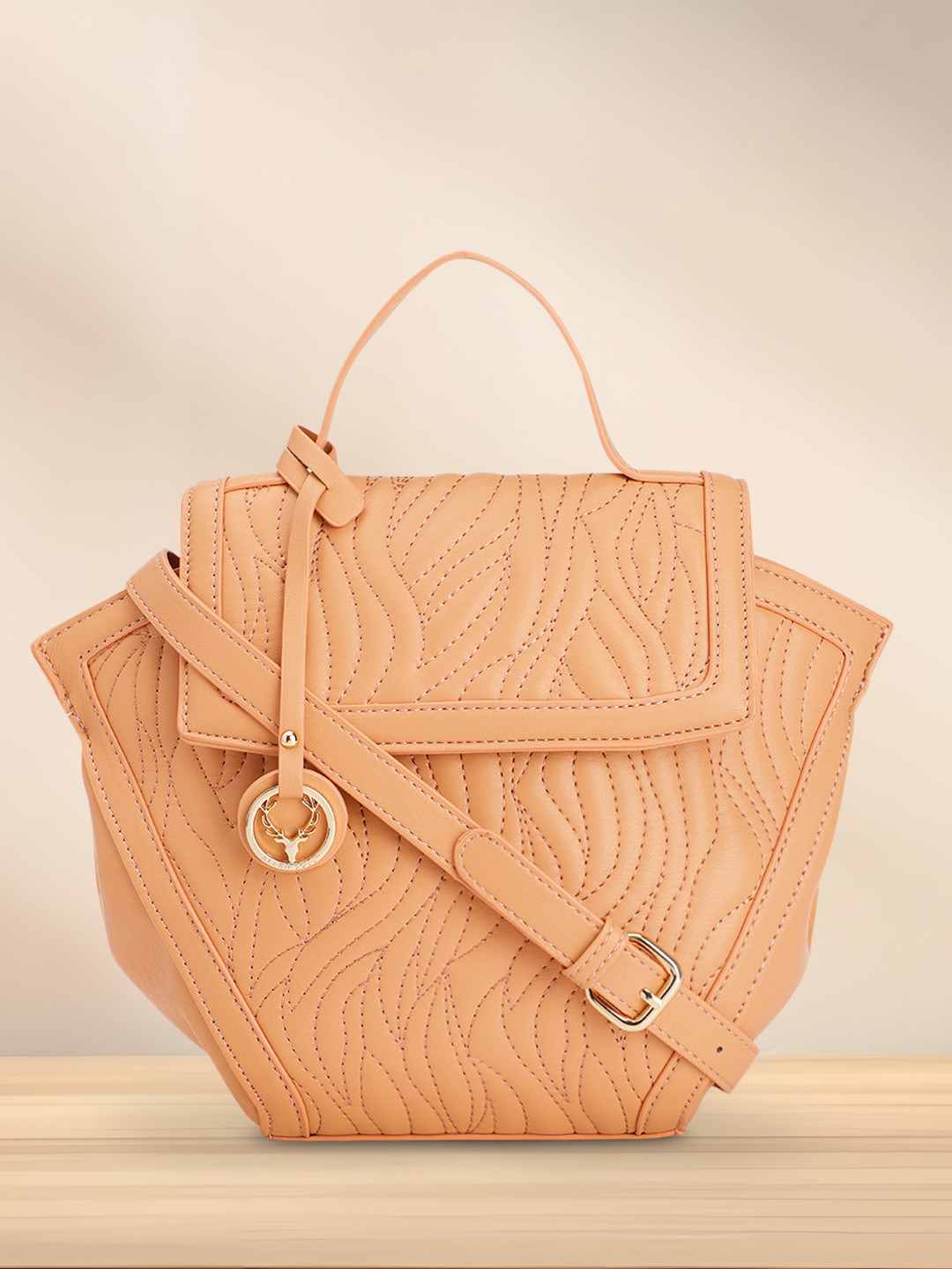 Allen Solly Beige Textured Satchel
