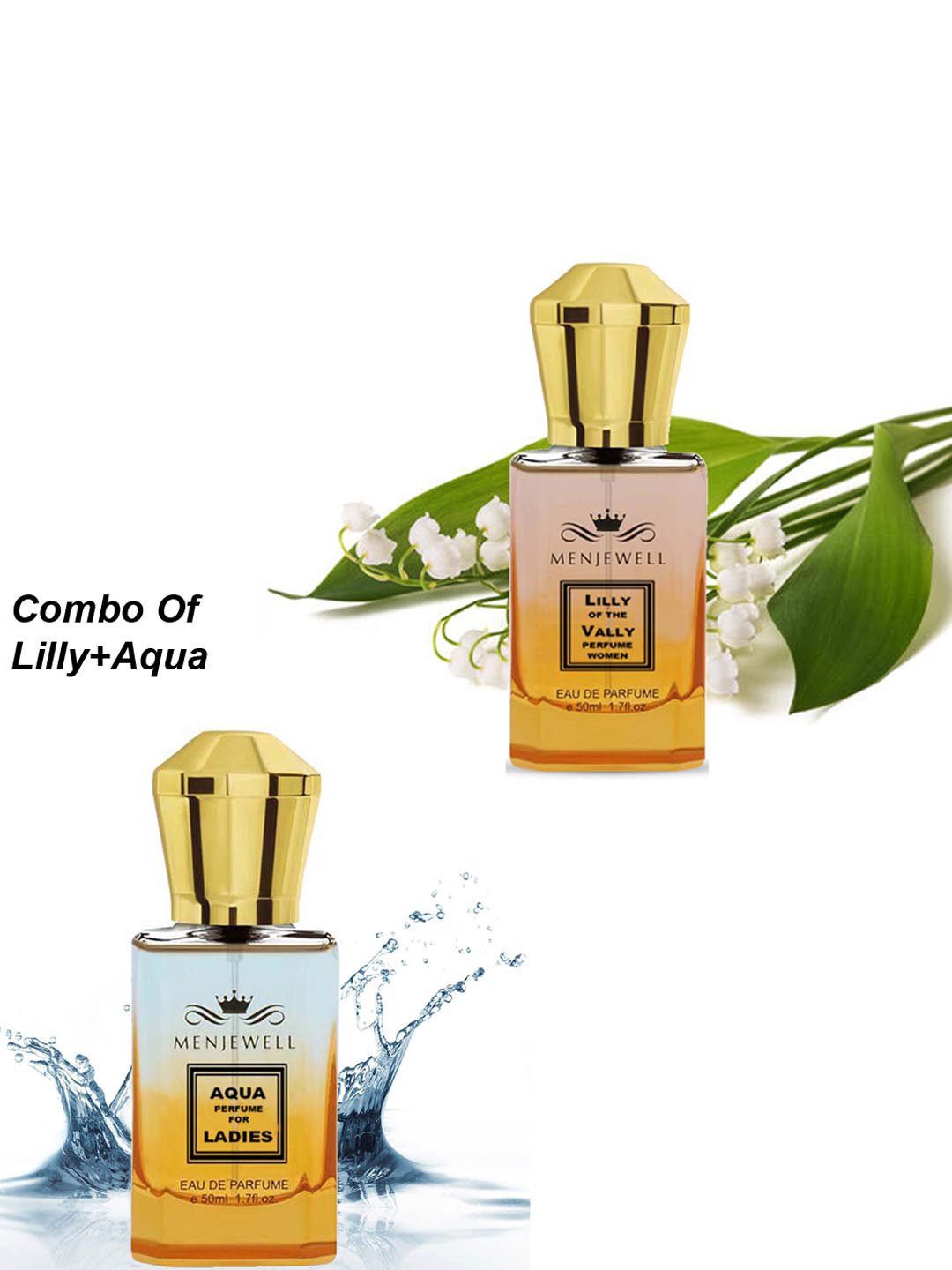Menjewell Set Of 2 Lilly of The Vally & Aqua Perfume & Premium Luxury Long Lasting Fragrance Spray Eau de Parfum - 200 ml