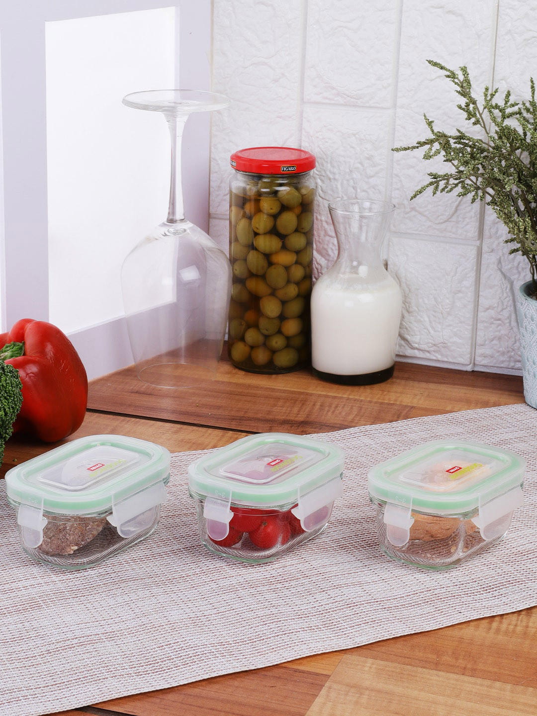 Pyrex Transparent Glass Dishwasher Safe 3 Piece Latch Fridge Container-120ml