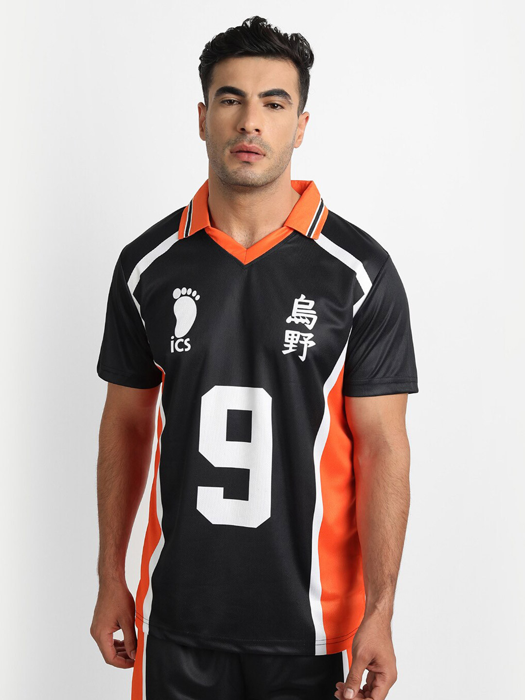 COMICSENSE Men Haikyuu Anime Karasuno 9 Number Printed Polo Collar Bio Finish Jersey