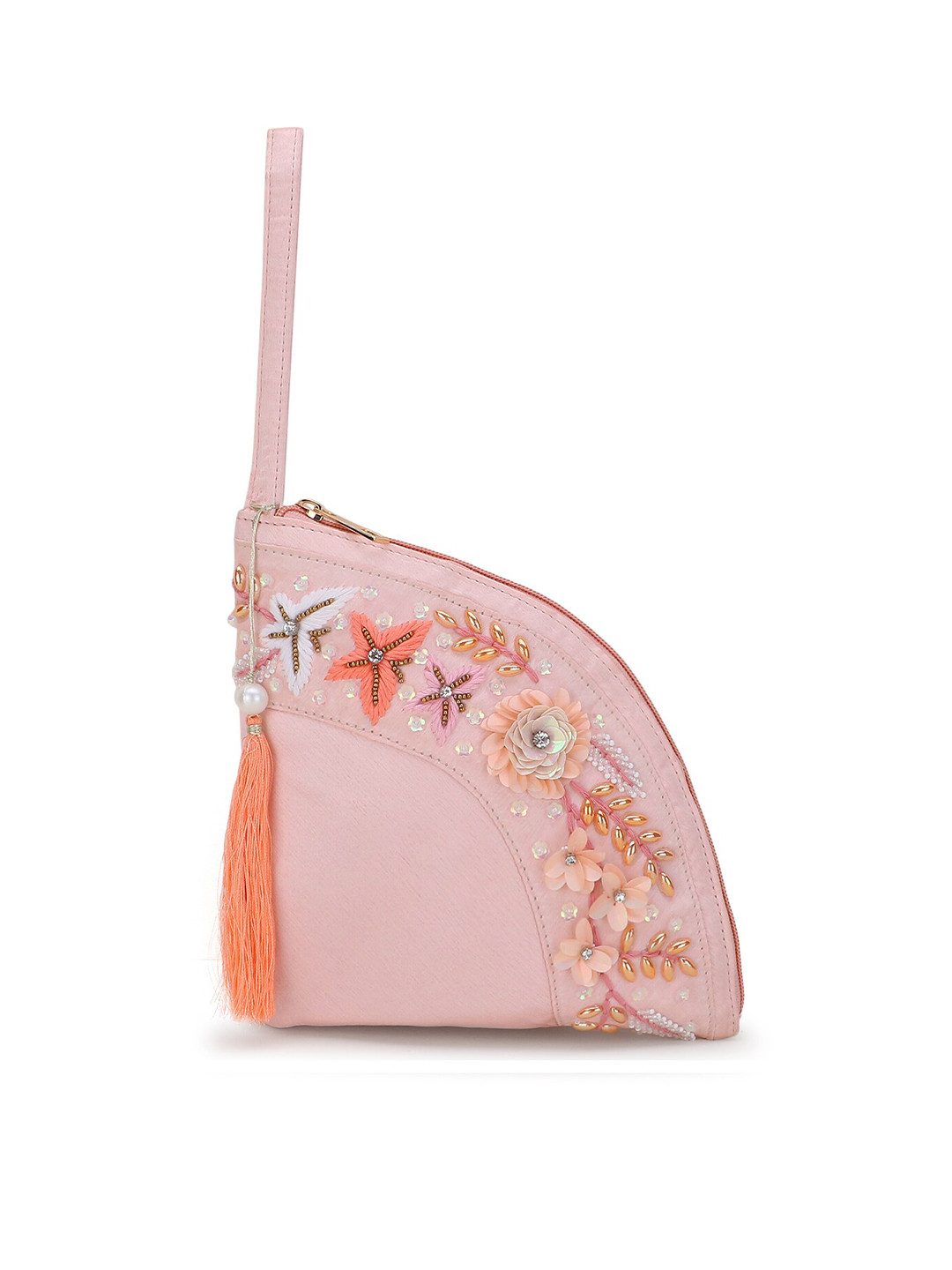 Spice Art Pink Embroidered Tasselled Clutch