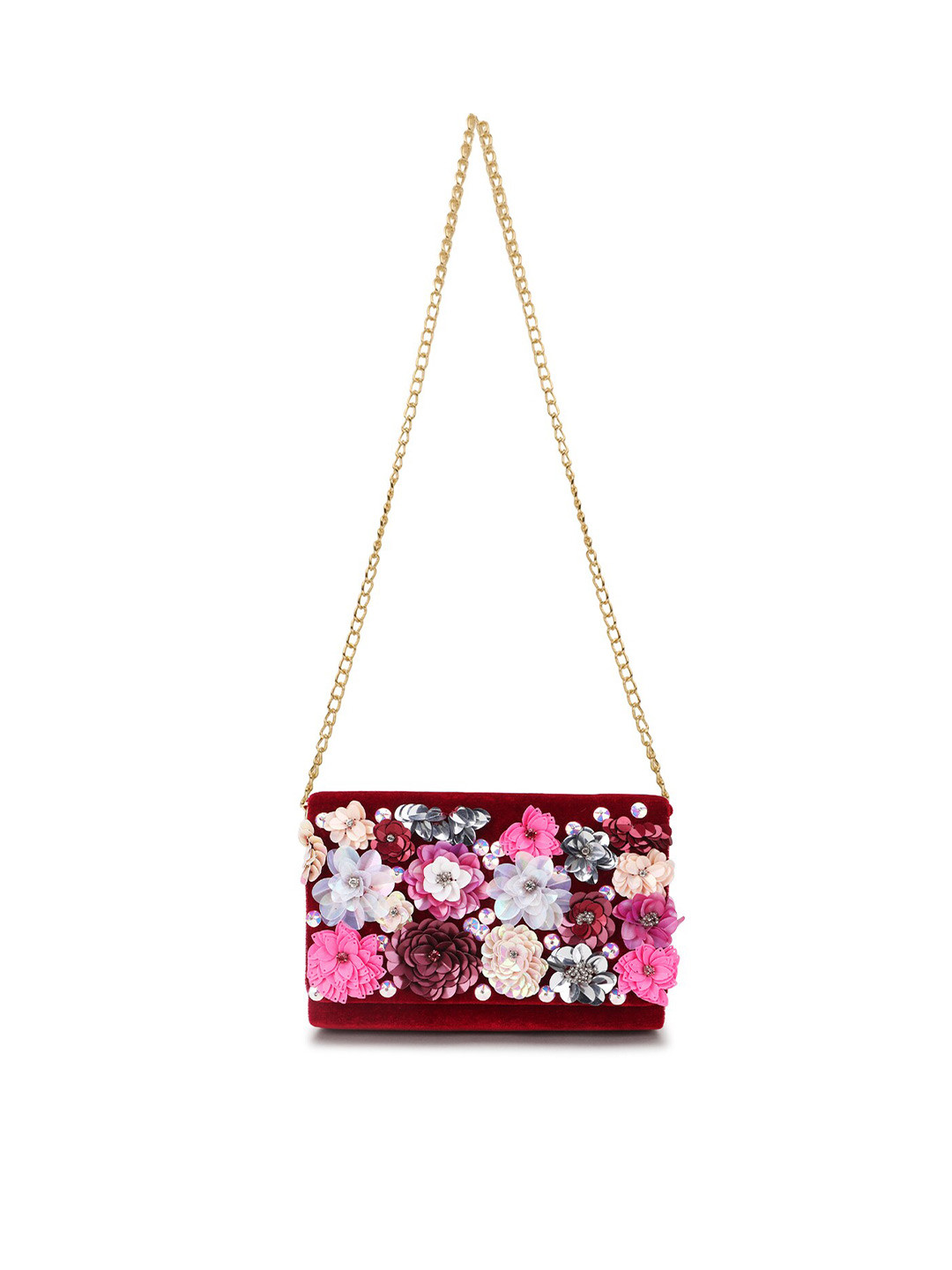 Spice Art Maroon & White Embellished Envelope Clutch