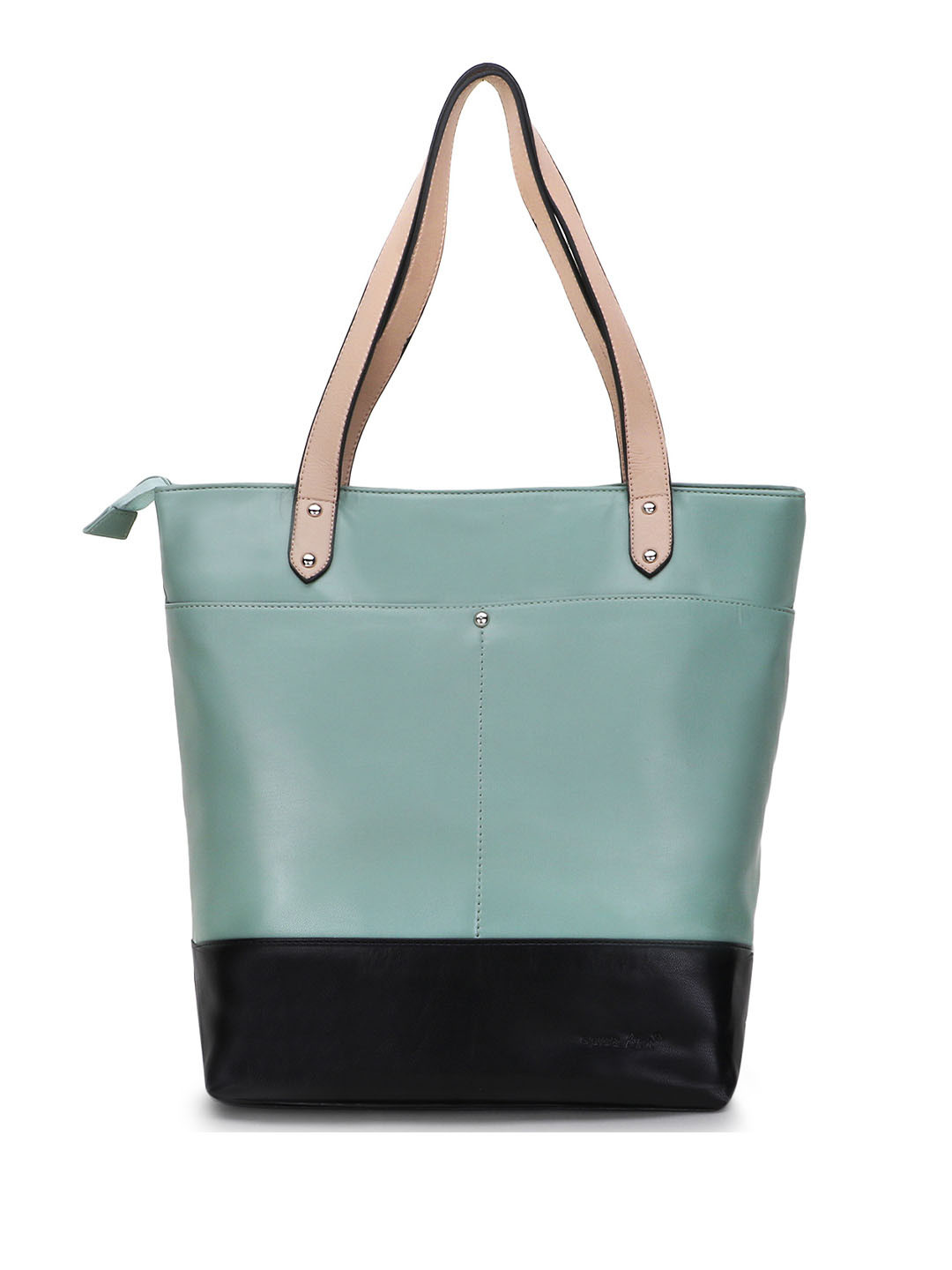 Spice Art Sea Green Colourblocked PU Structured Shoulder Bag