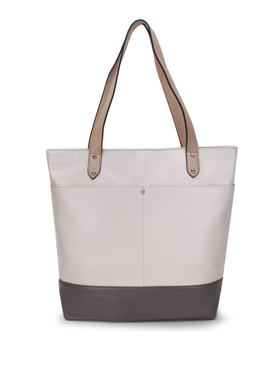 Spice Art Cream-Coloured Colourblocked PU Oversized Structured Shoulder Bag