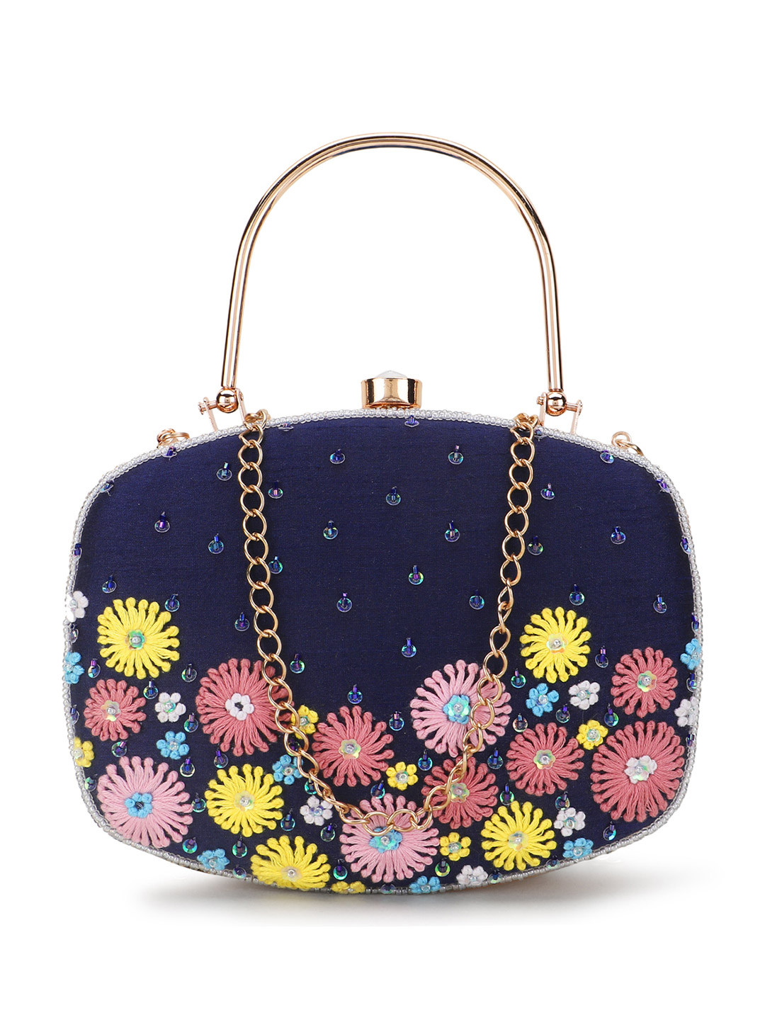 Spice Art Blue & Yellow Embroidered Embroidered Box Clutch