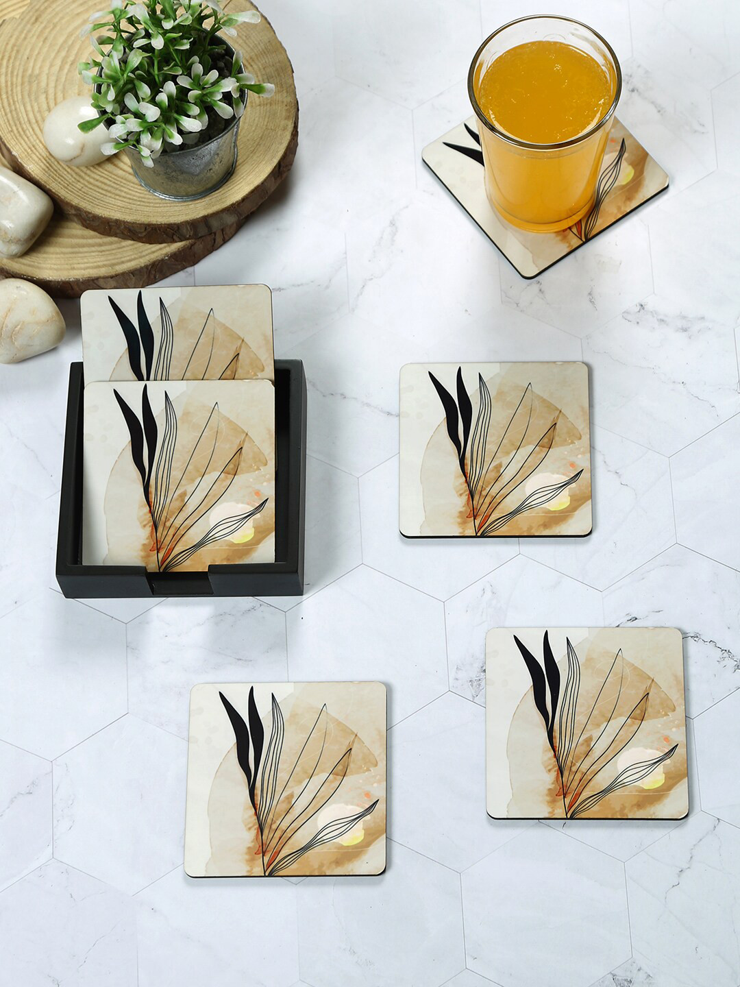 Reinvention Factory Set of 6 Cream Wooden Coasters