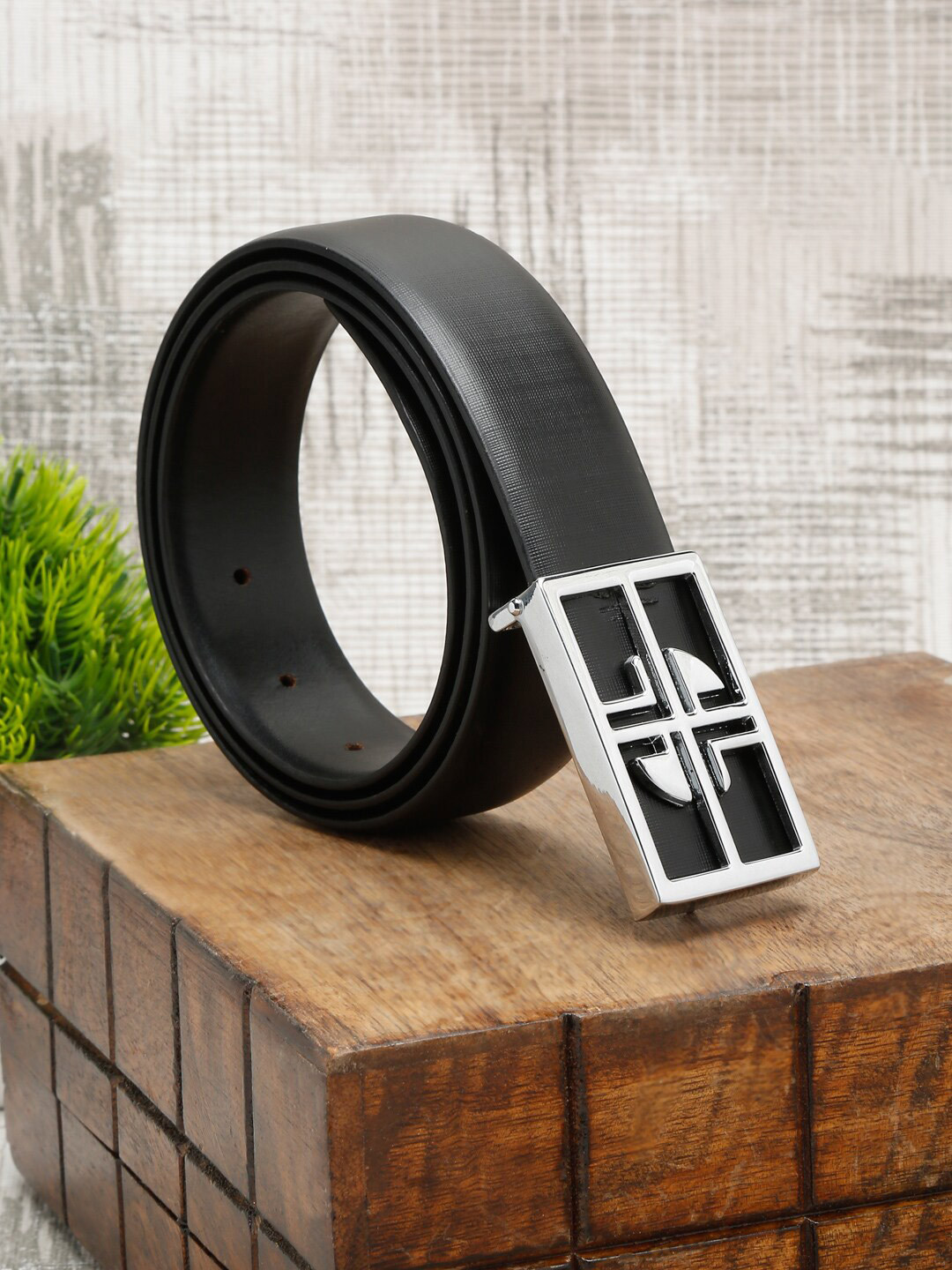LOUIS STITCH Men Black Leather Formal Belt