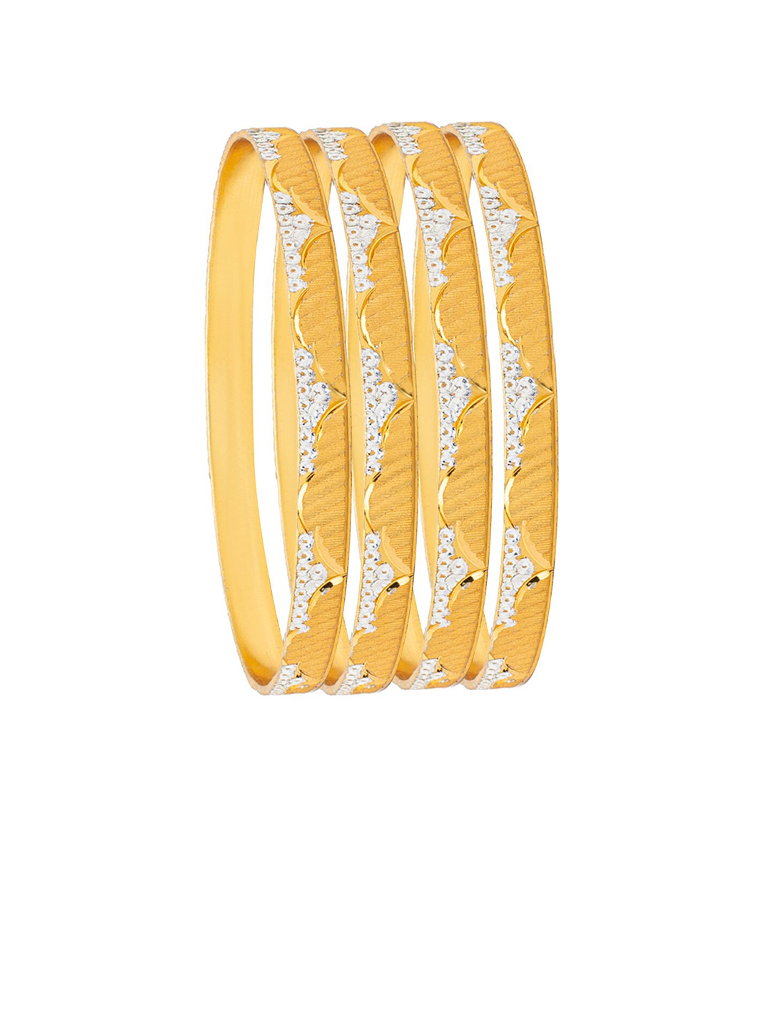 Shining Jewel - By Shivansh Set of 4 Gold-Plated Texture Carved Bridal Traditional Bangles
