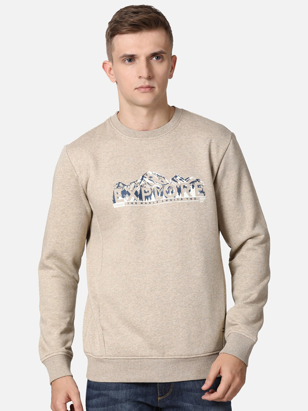 t-base Men Cream-Coloured Printed Sweatshirt