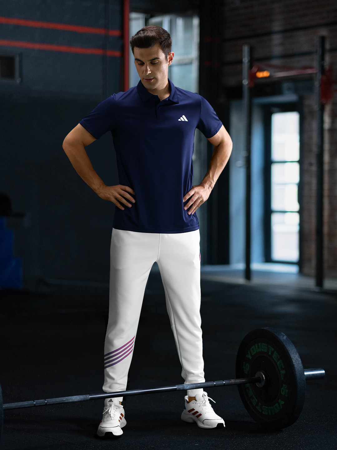 ADIDAS Men Brand Logo Printed Essentials Training Polo Collar T-shirt