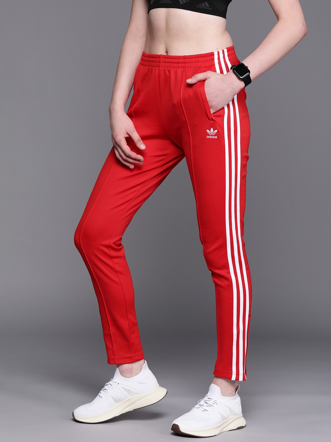 Red adidas pants womens best sale