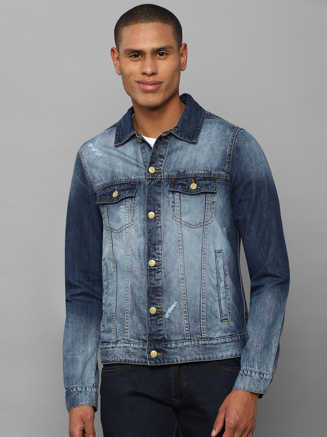 Allen Solly Sport Men Blue Washed Denim Jacket