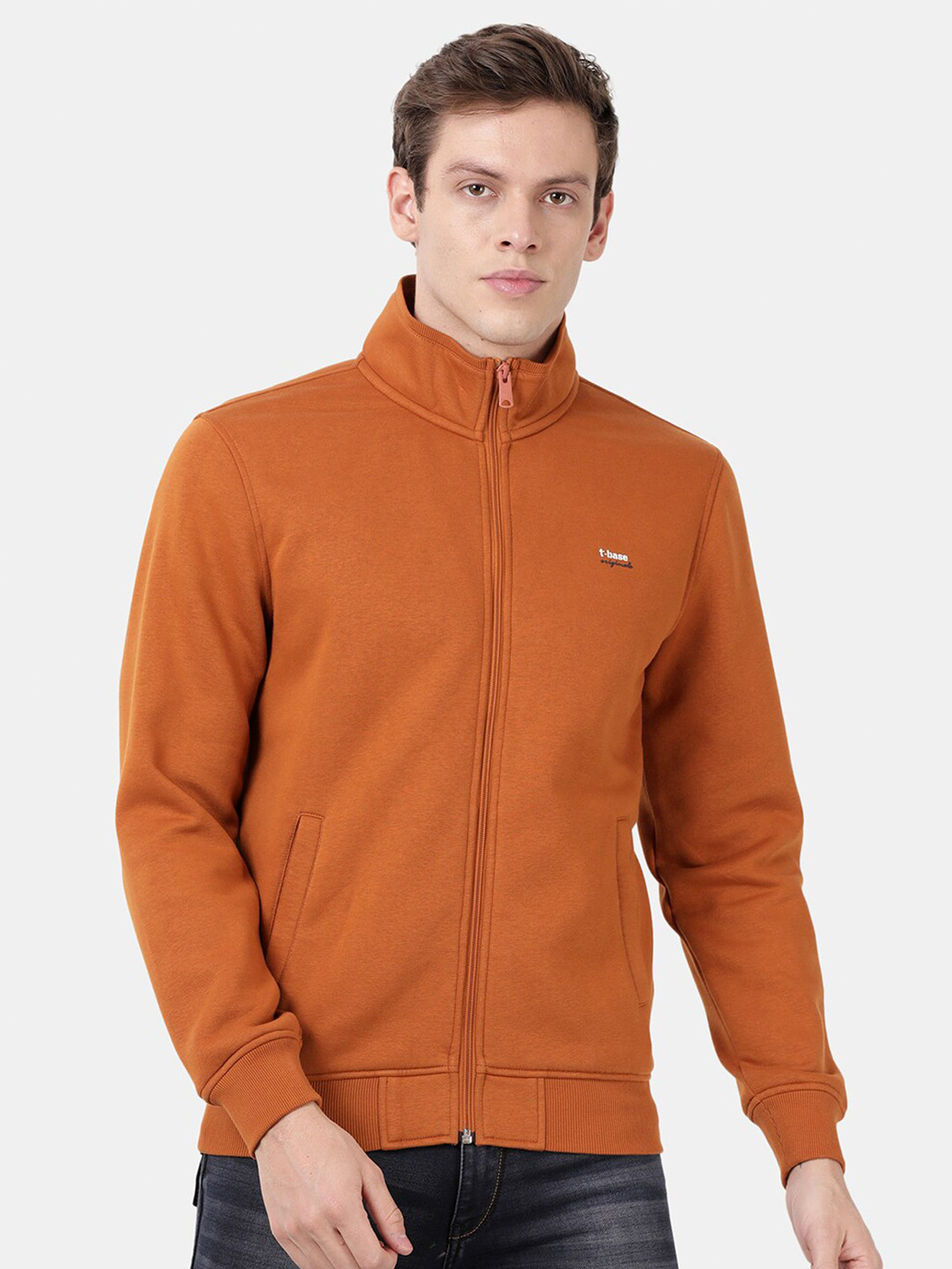 t-base Men Orange Fleece Sweatshirt
