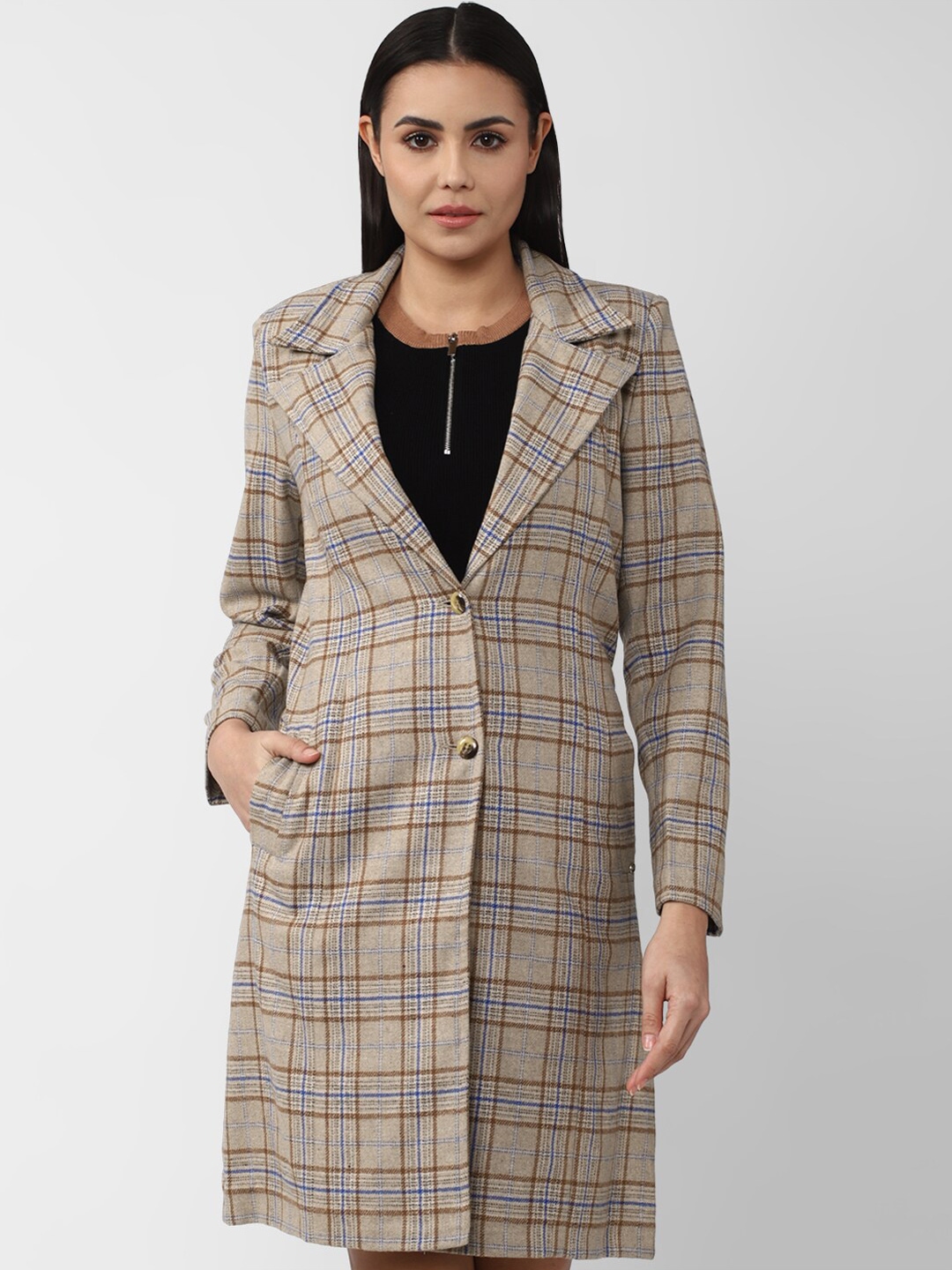 Buy Van Heusen Woman Women Beige Checked Longline Cotton Tailored Jacket Jackets for Women 20469998 Myntra