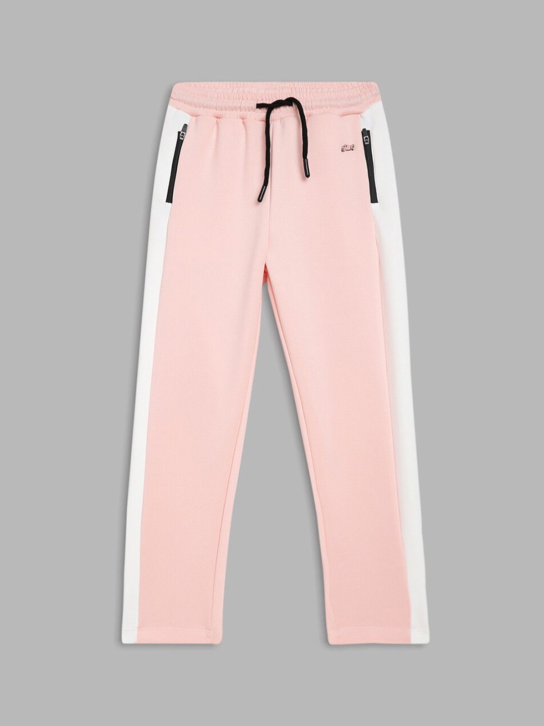 Blue Giraffe Girls Pink & White Color Blocked Track Pant