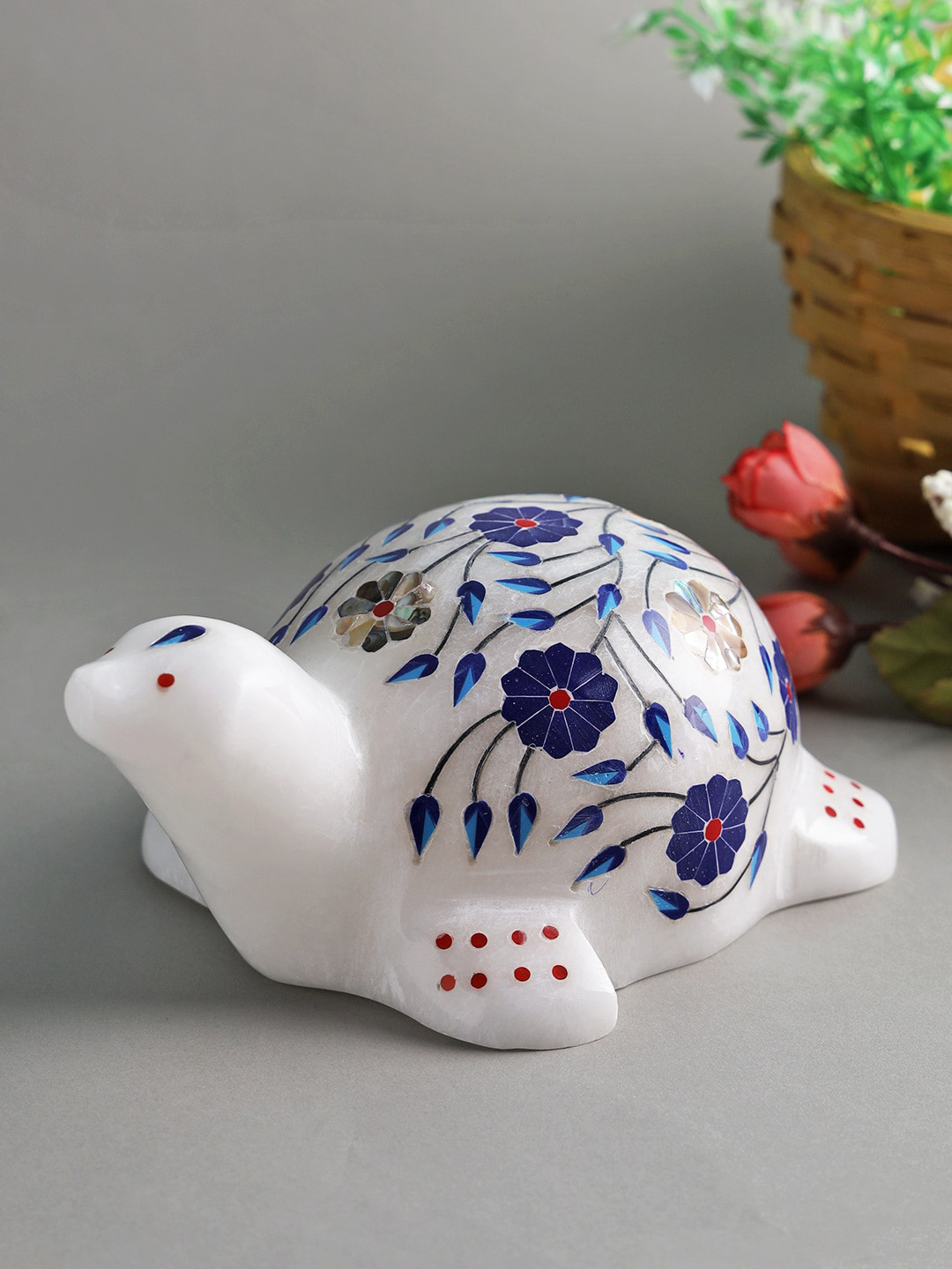 Aapno Rajasthan Tortoise White Marble Glossy Living Room Tiny Showpiece - 2.4 Inches