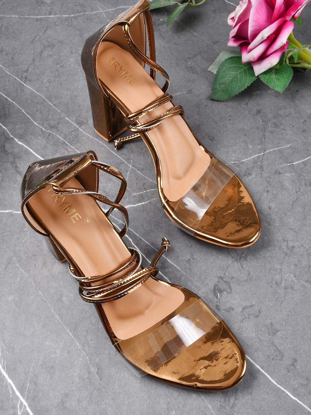 Try Me Women Gold-Toned Party Block Heels