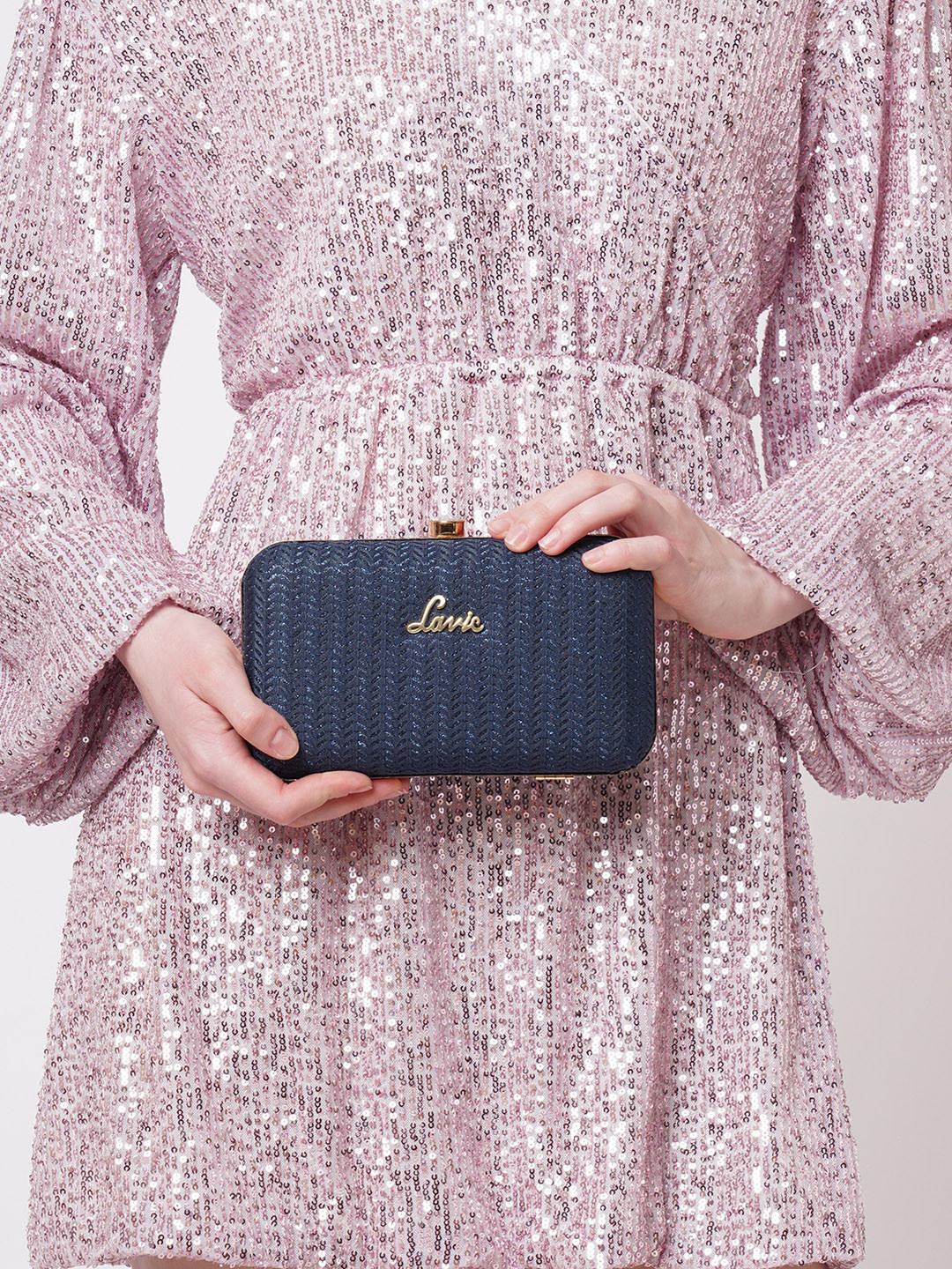 Lavie Cheer Women Navy Blue Rectangular Framed Clutch