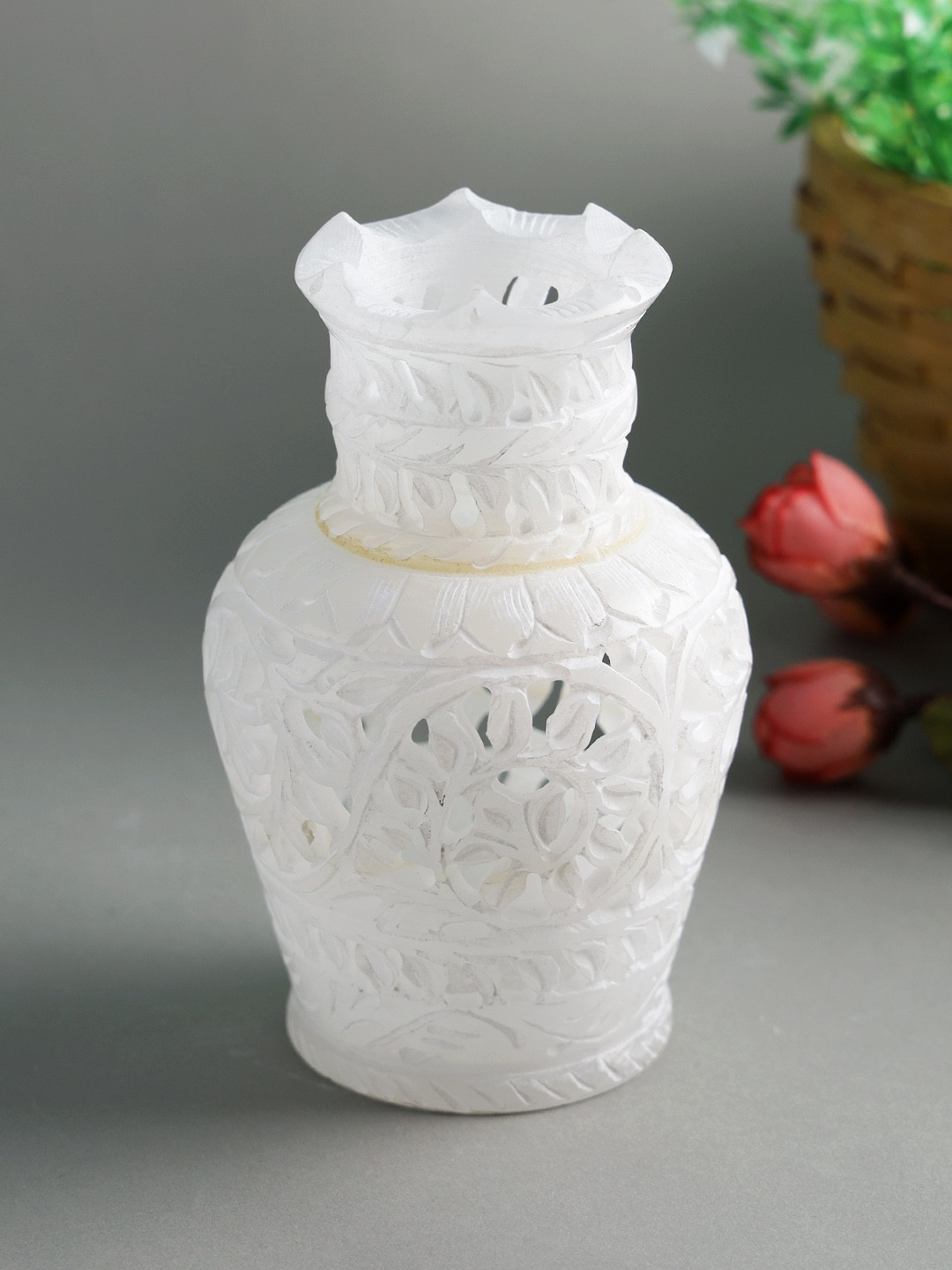 Aapno Rajasthan White Cutwork Marble Flower Vase