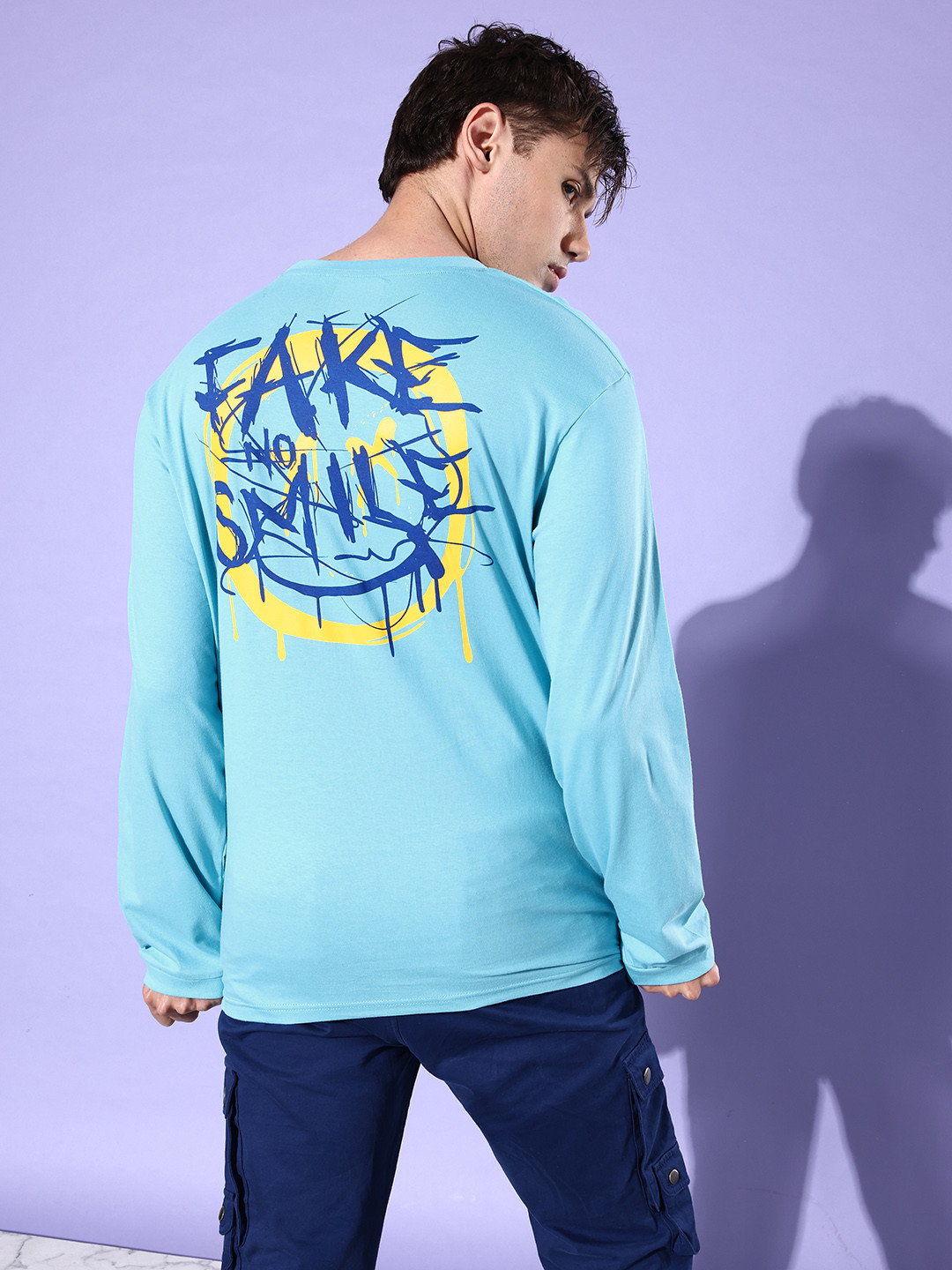 Difference of Opinion Men Turquoise Blue Printed Pure Cotton Oversized T-shirt