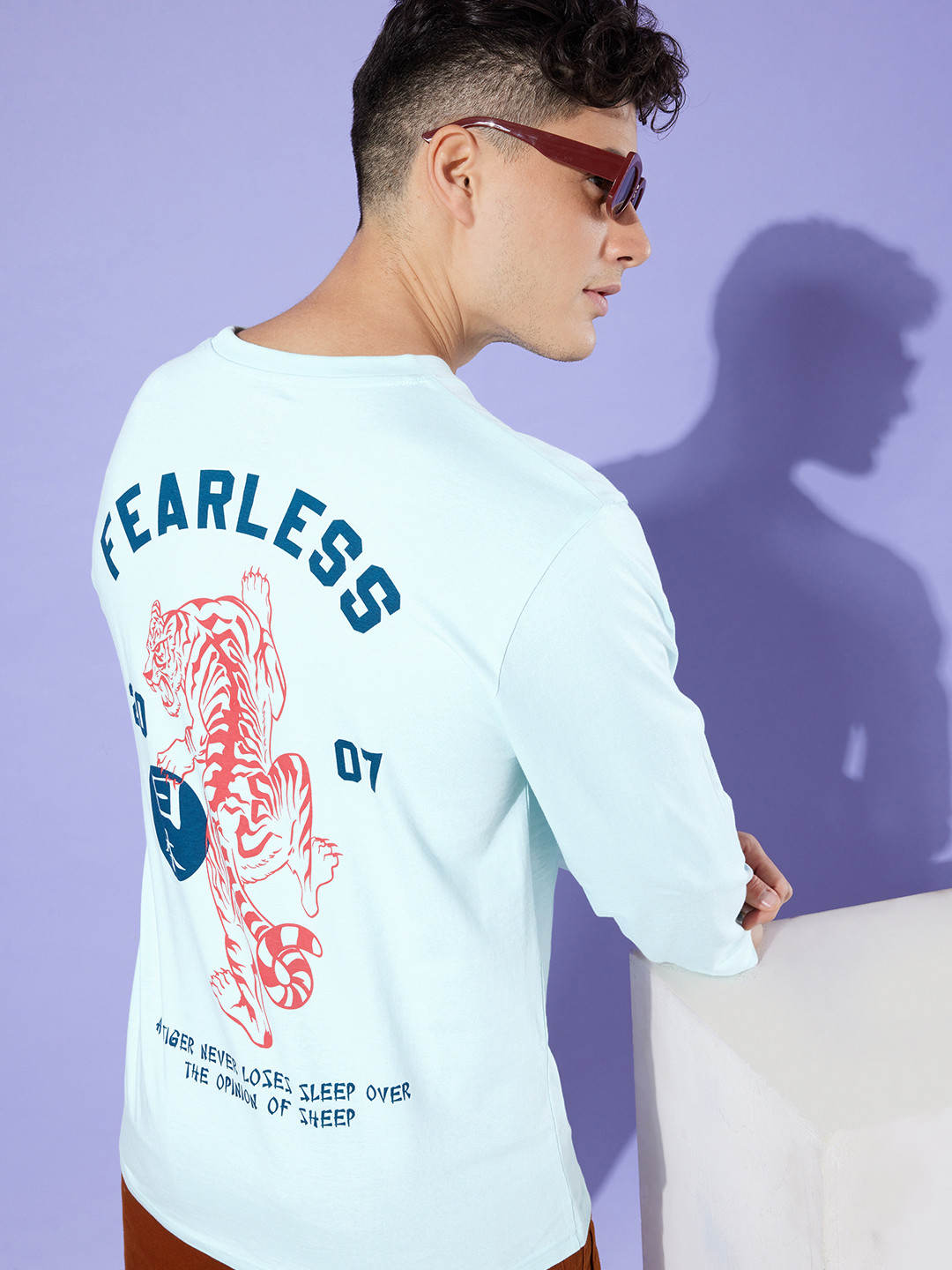 Difference of Opinion Men Turquoise Blue Printed Pure Cotton Oversized T-shirt