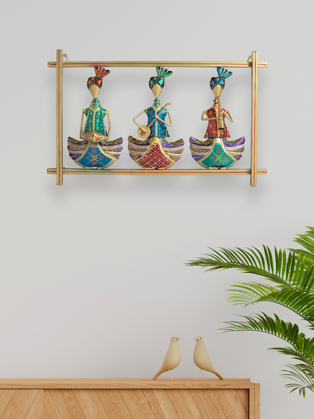 Golden Peacock Musician Metal Ethnic Motifs Glossy Hanging Hall Wall Hangings-3.3In