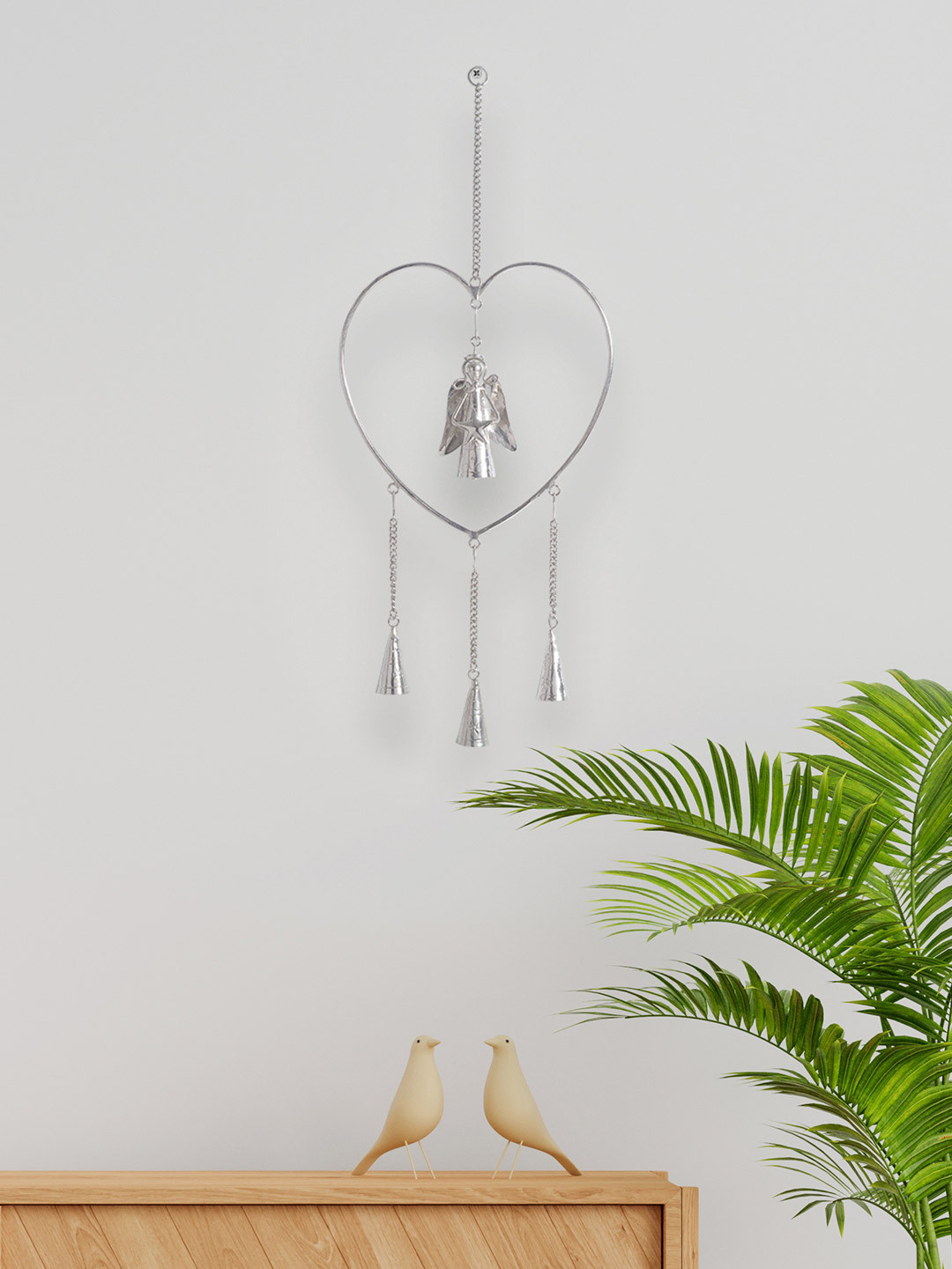 Golden Peacock Heart Shaped Metal Tasselled Matte Hanging Hall Tapestries & Macrame-23.6In