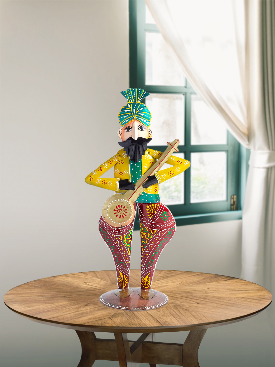 Golden Peacock Sardar Musicians Multicoloured Metal Metallic Living Room Music Medium Showpiece - 13.6 Inches