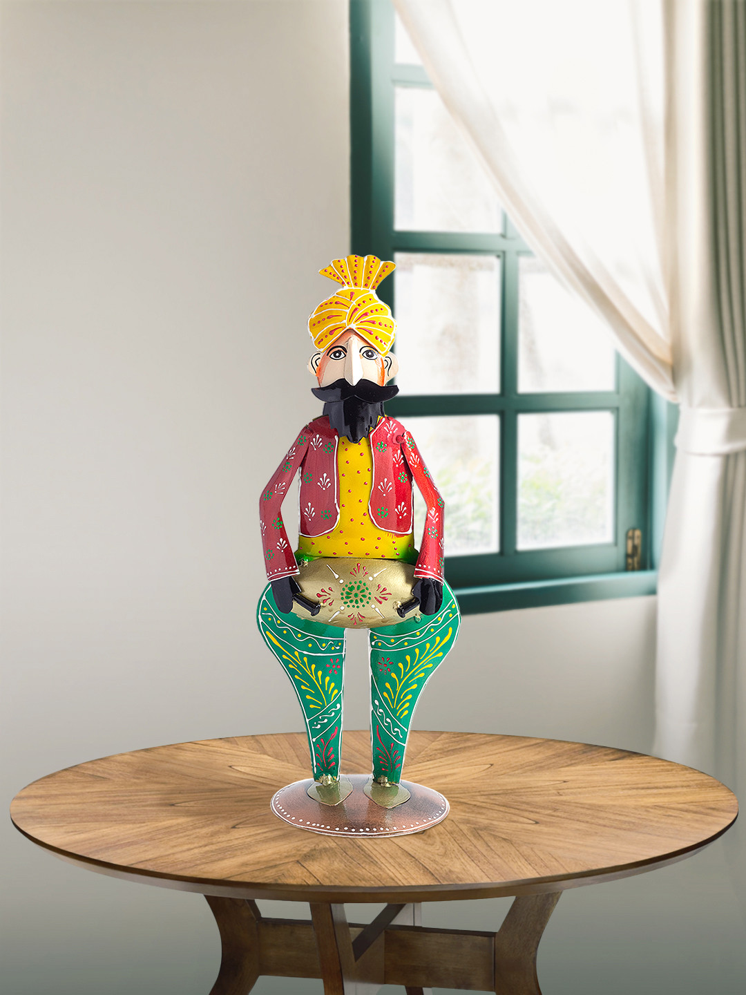 Golden Peacock Sardar Musicians Multicoloured Metal Matte Living Room Hand-Crafted Medium Showpiece - 13.8 Inches