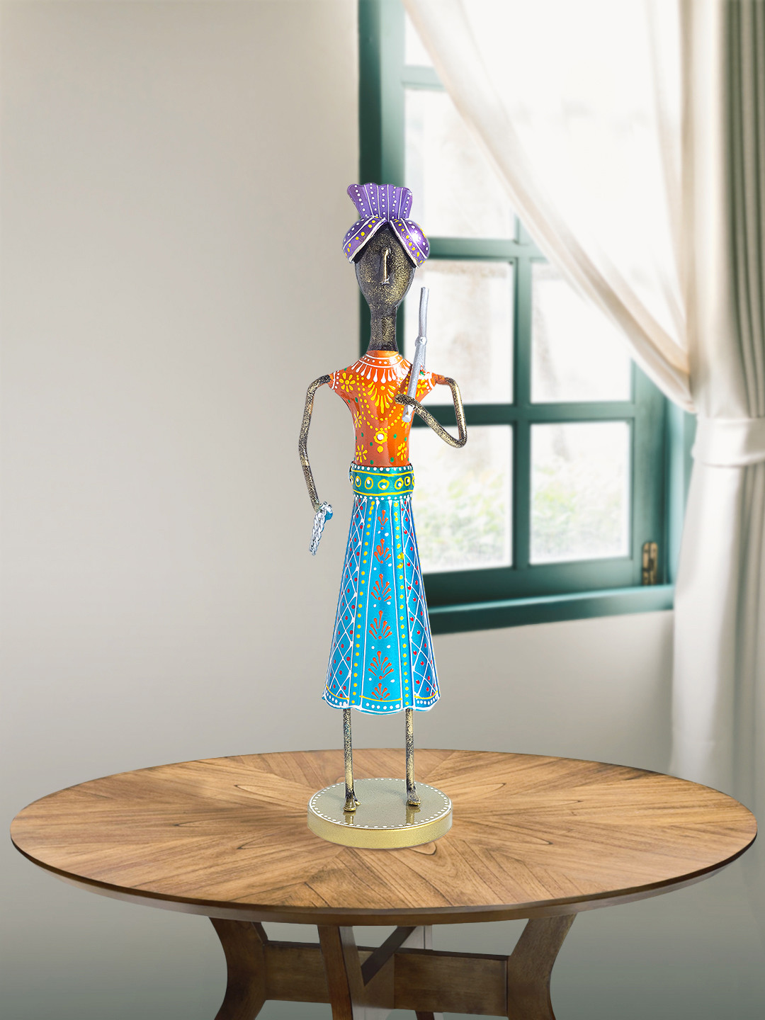 Golden Peacock Blue Metal Metallic Living Room Hand-Crafted Large Showpiece - 3.5 Inches