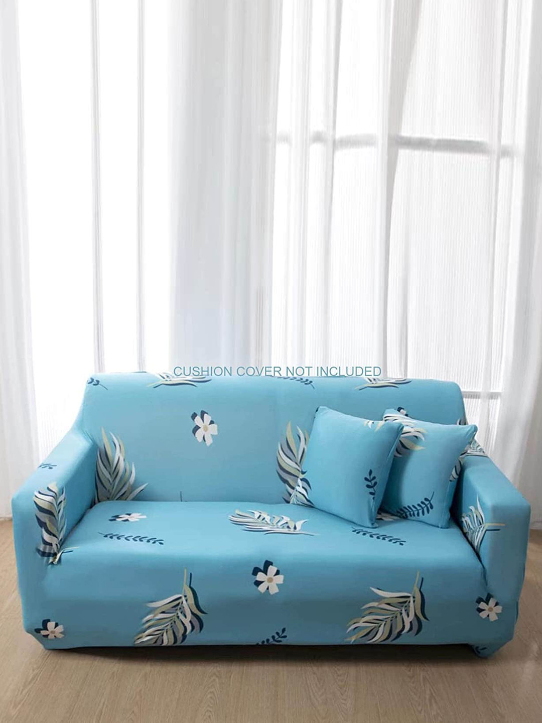 HOUSE OF QUIRK Turquoise Blue 3 Seater Floral Printed Sofa Cover