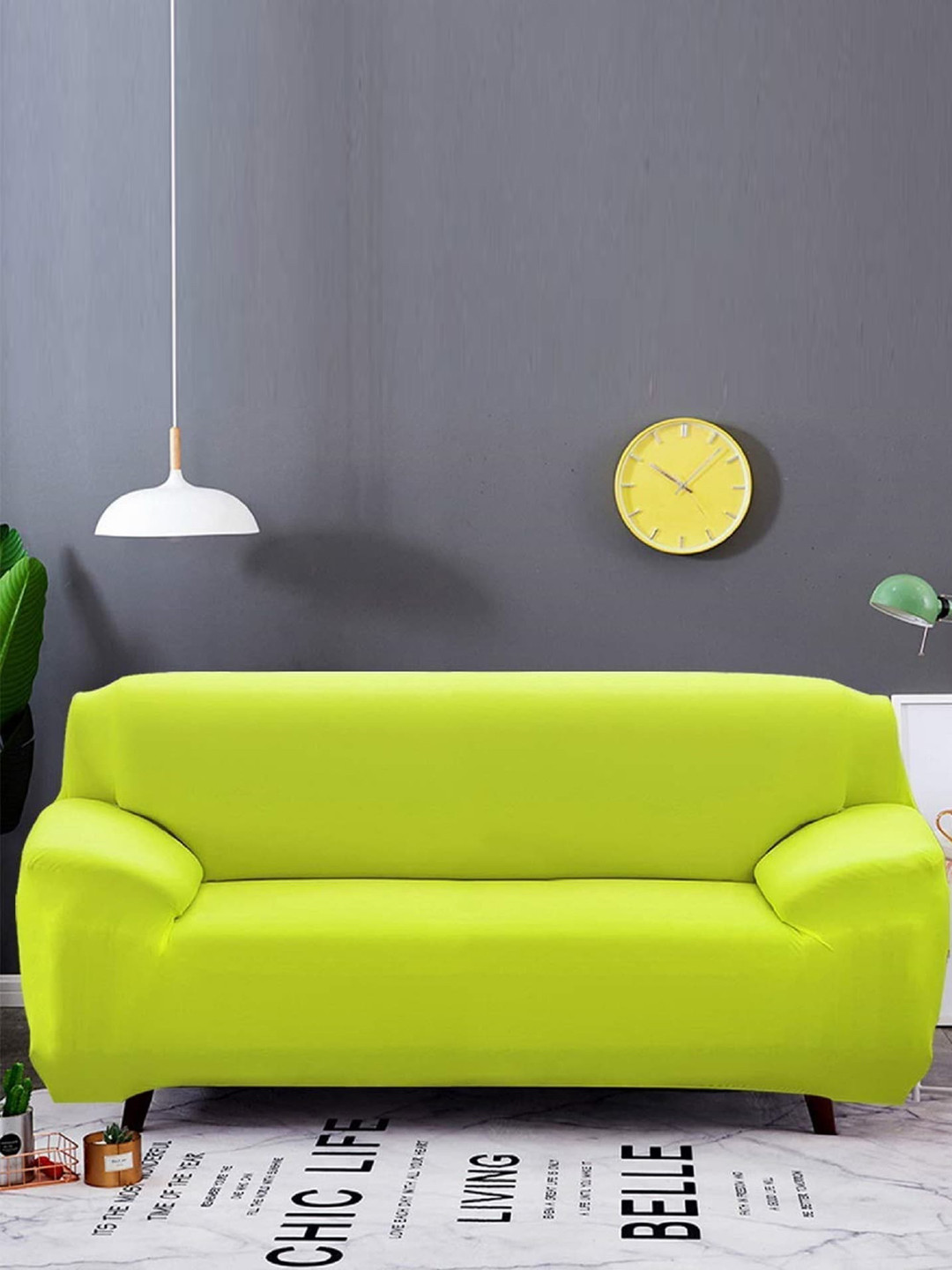 HOUSE OF QUIRK Lime Green Solid Stretch Sofa Slipcover