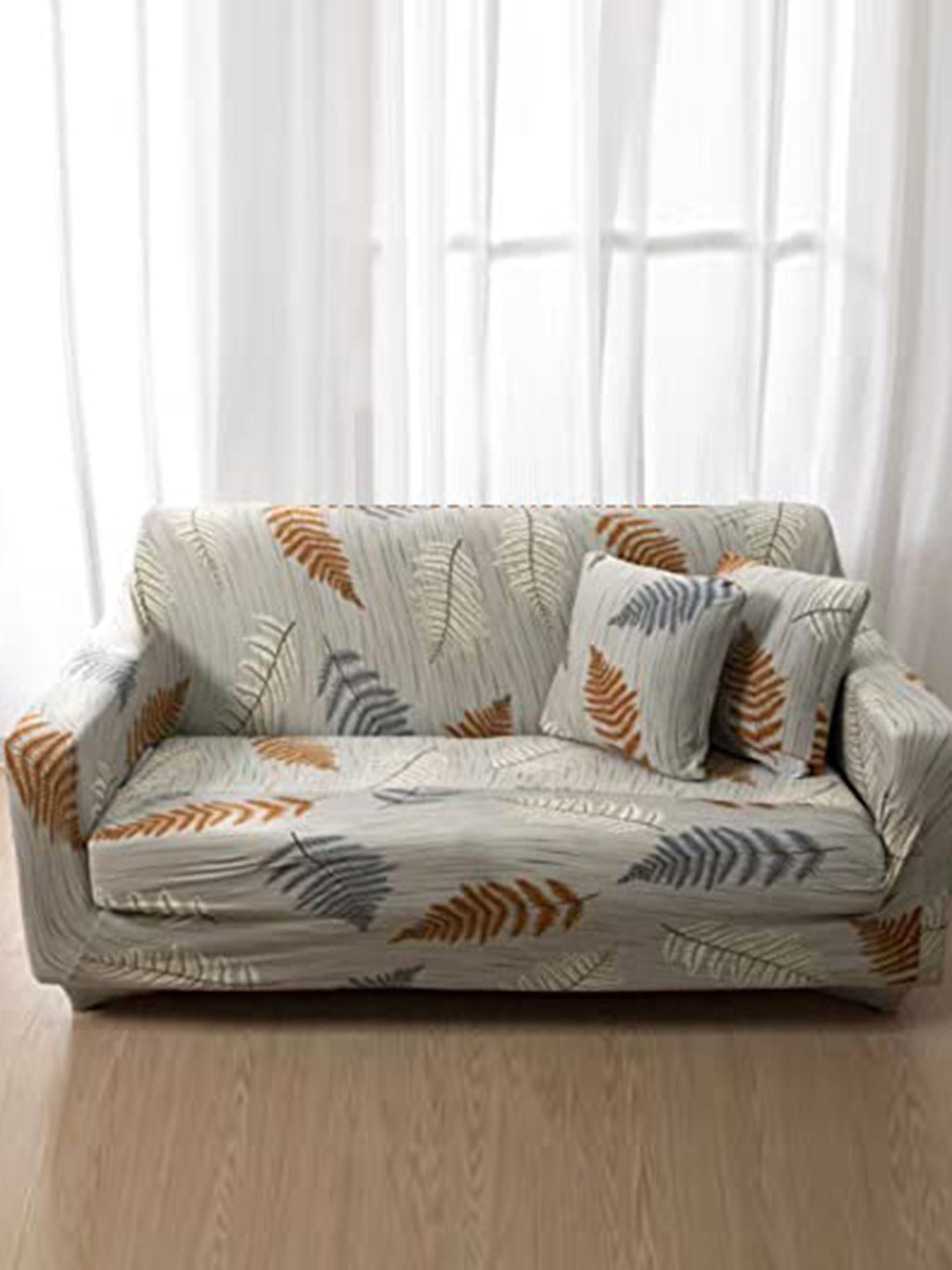 HOUSE OF QUIRK Grey Printed 3-Seater Flexible Stretch Sofa Slipcover